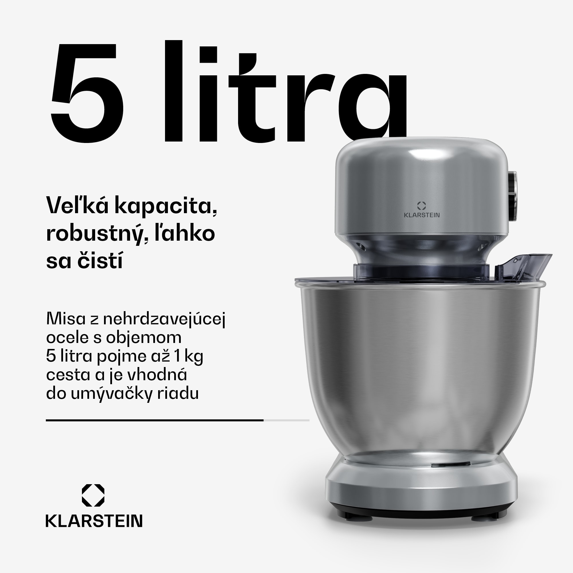 Klarstein Bella Evo kuchynský robot | Planetárny miešací systém | 3 miešacie nadstavce | 1500 W | 5 l – Obrázok 2