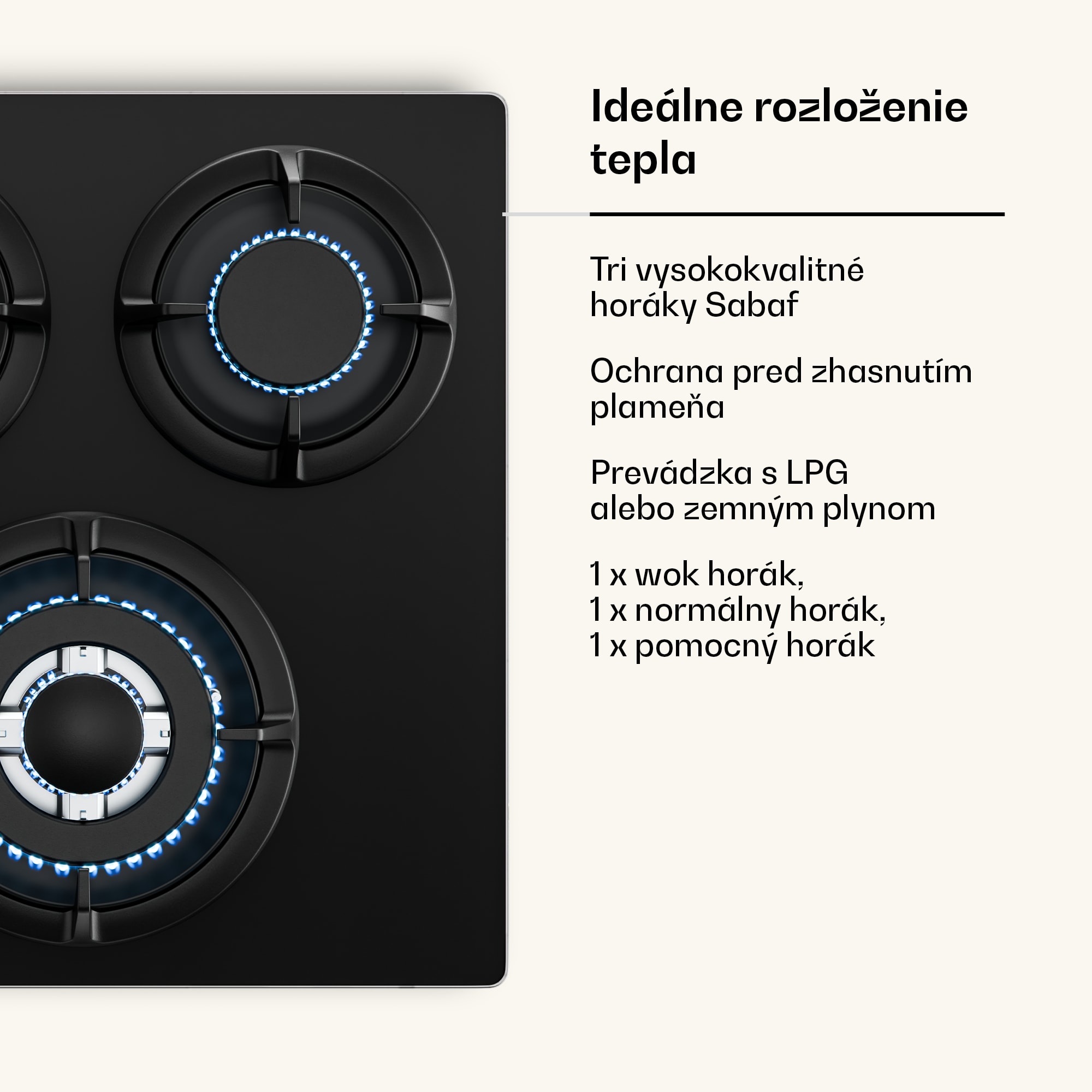 Klarstein Victoria plynová varná doska | 3 hliníkové horáky | kompatibilná s zemným plynom a LPG | 6050 W | 45 cm – Obrázok 4