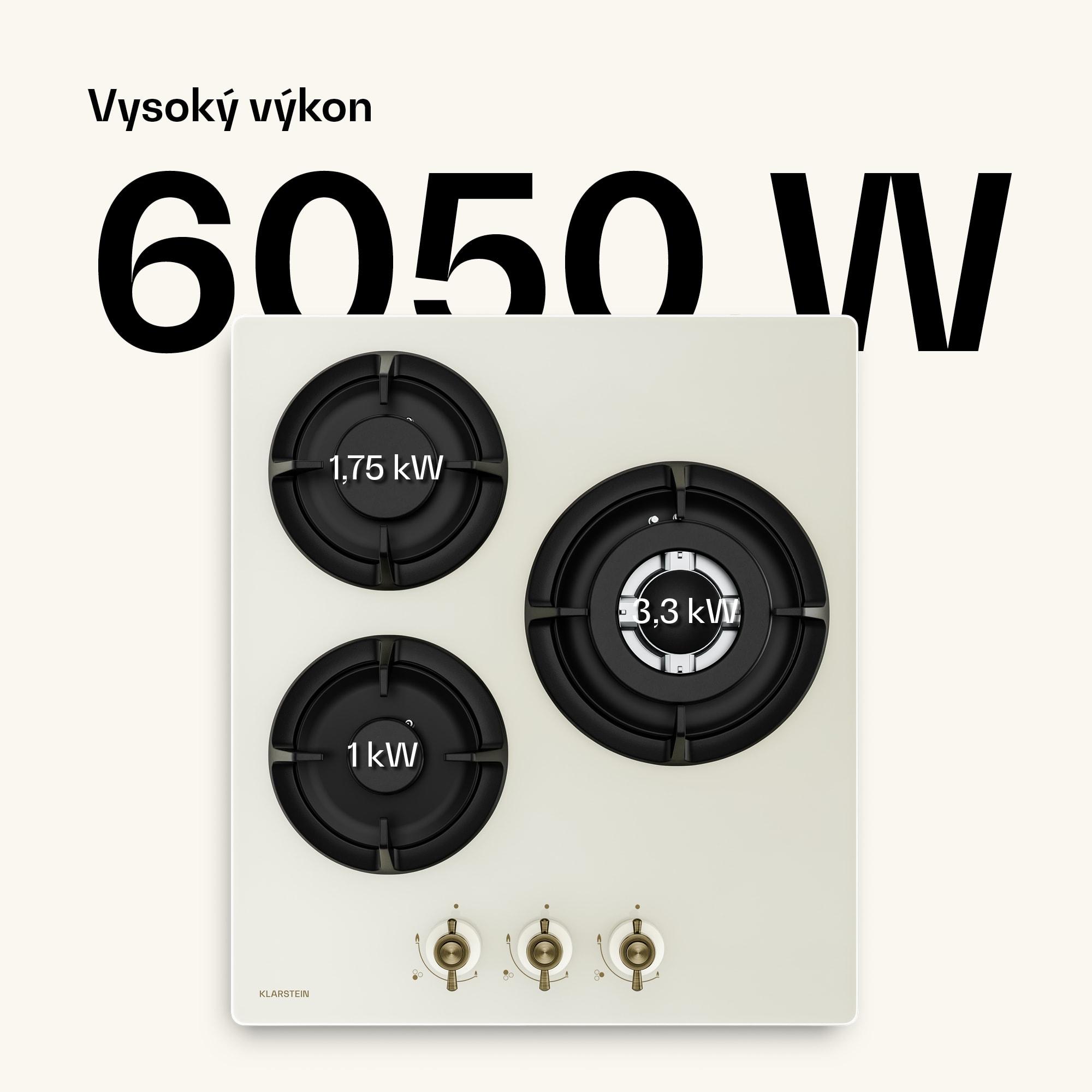 Klarstein Victoria plynová varná doska | 3 hliníkové horáky | kompatibilná na zemný plyn a LPG | 6050 W | 45 cm – Obrázok 2