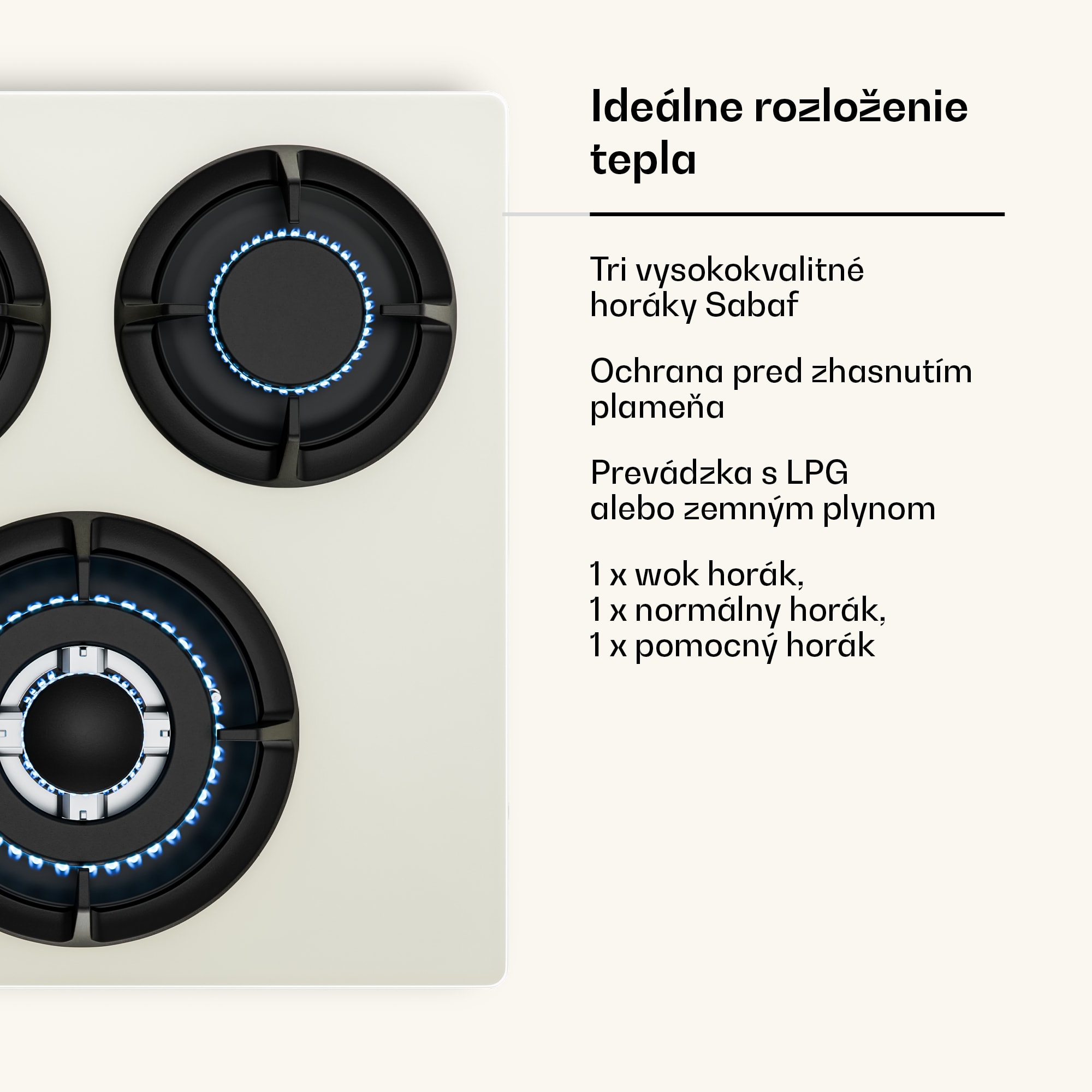 Klarstein Victoria plynová varná doska | 3 hliníkové horáky | kompatibilná na zemný plyn a LPG | 6050 W | 45 cm – Obrázok 4
