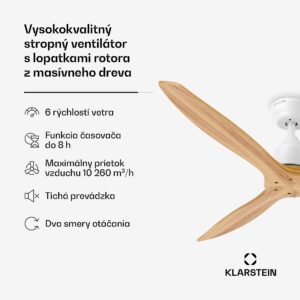 Klarstein Stropný ventilátor Santa Elena | 132 cm | 35 W | 25 m² | Tichý chod | Drevo