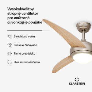 Klarstein Stropný ventilátor El Paso s osvetlením | 132 cm | 35 W | Tichý chod | Drevený