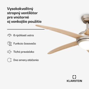 Klarstein Stropný ventilátor Bolero s osvetlením | 132 cm | 35 W | Tichý chod | Drevo