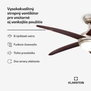 Klarstein Stropný ventilátor Bolero s osvetlením | 132 cm | 35 W | Tichý chod | Drevo