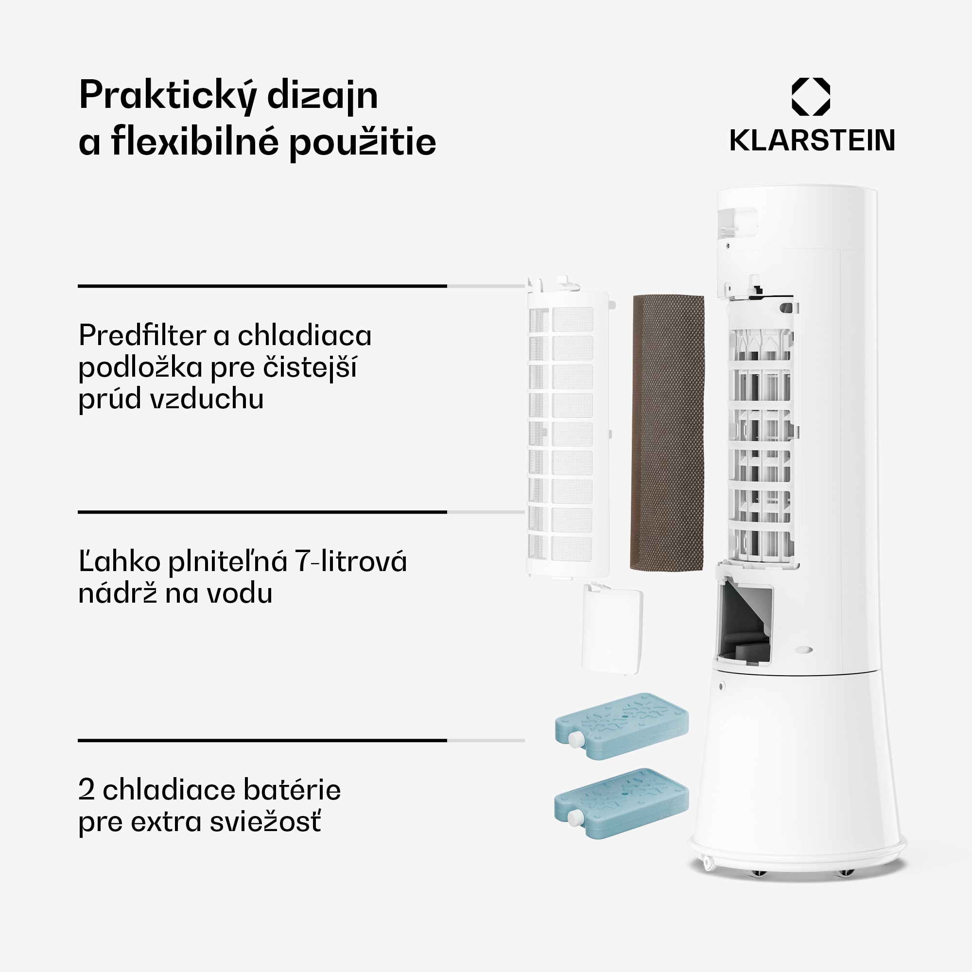 Klarstein Frost vzduchový chladič s vodným chladením | 200 m³/h | 7 l | 20 m² | 2 chladiace vložky | 4 režimy | 45 W – Obrázok 4