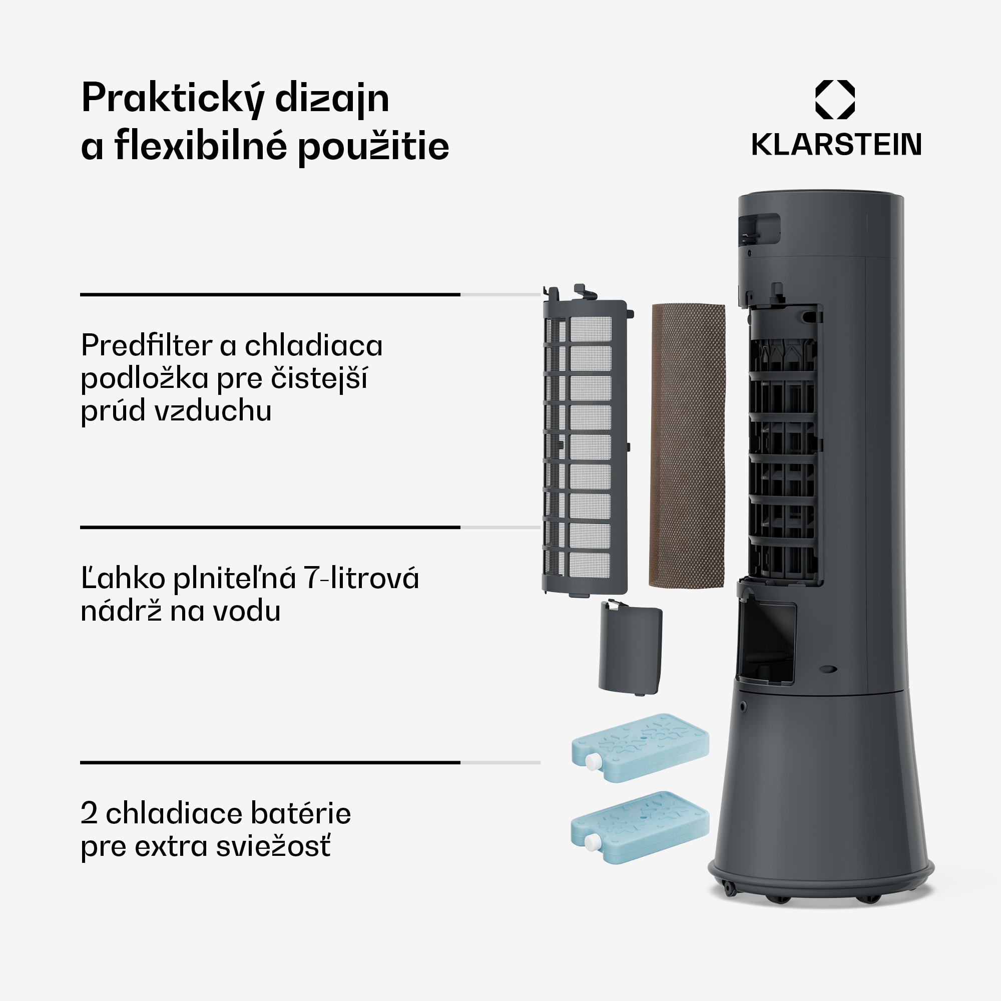 Klarstein Frost vzduchový chladič s vodným chladením | 200 m³/h | 7 l | 20 m² | 2 chladiace vložky | 4 režimy | 45 W – Obrázok 4