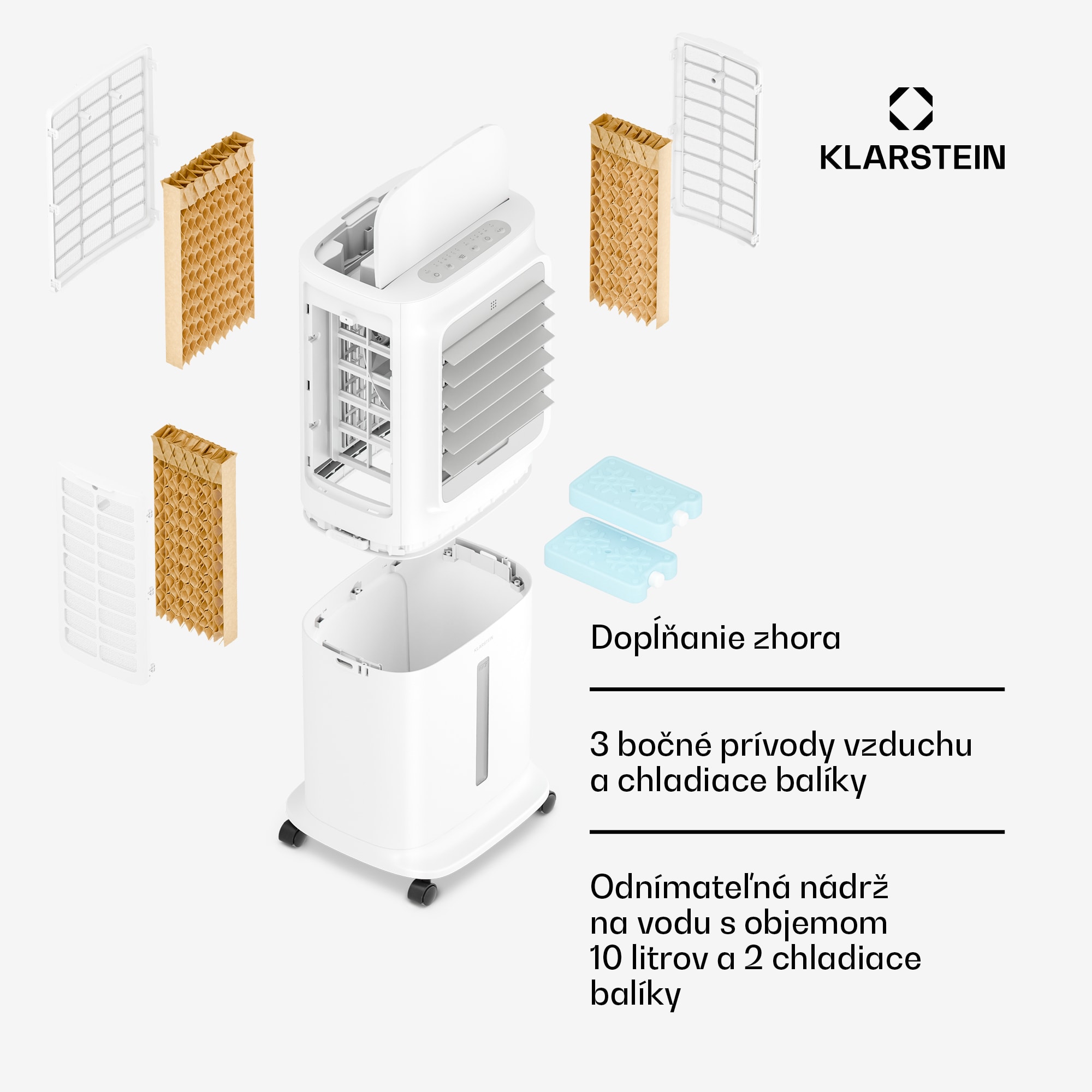 Klarstein Breezcube inteligentný chladič vzduchu s vodným chladením | 340 m³/h | 10 l | 30 m² | 3 režimy | 50 W – Obrázok 4
