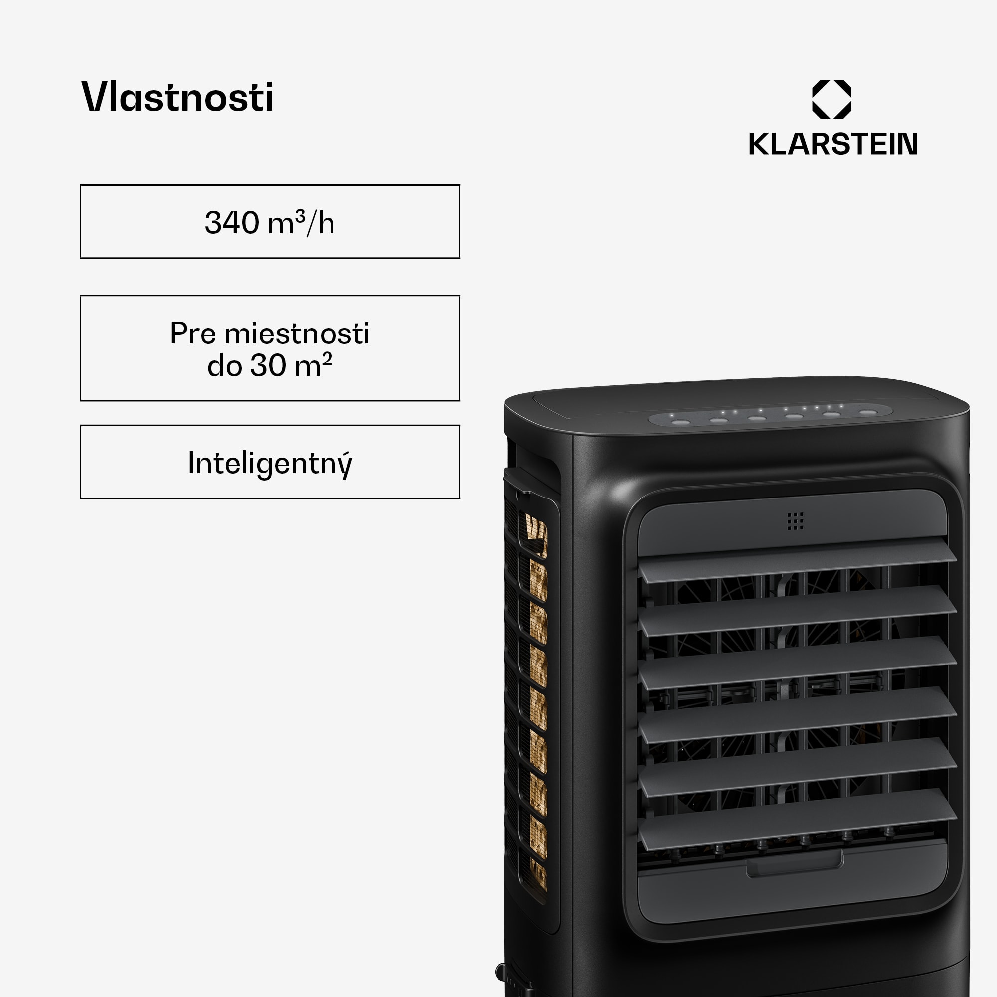 Klarstein Breezcube inteligentný chladič vzduchu s vodným chladením | 340 m³/h | 10 l | 30 m² | 3 režimy | 50 W