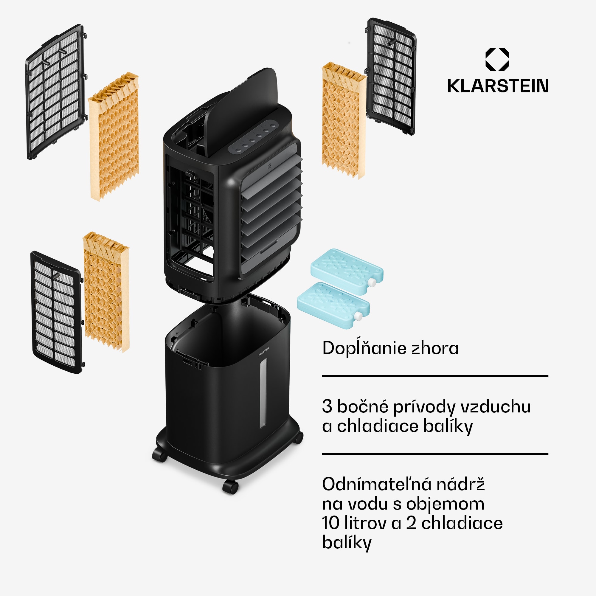 Klarstein Breezcube inteligentný chladič vzduchu s vodným chladením | 340 m³/h | 10 l | 30 m² | 3 režimy | 50 W – Obrázok 4