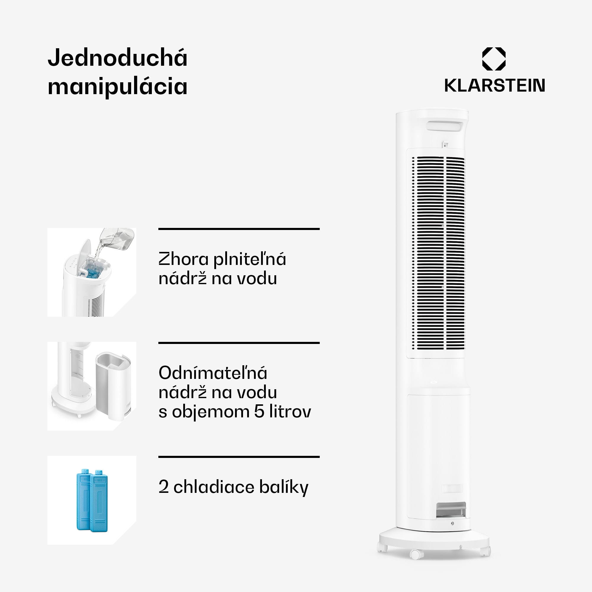Klarstein Polar Smarter vzduchový chladič s vodným chladením | 300 m³/h | 5 l | 30 m² | 3 režimy | 75 W – Obrázok 4