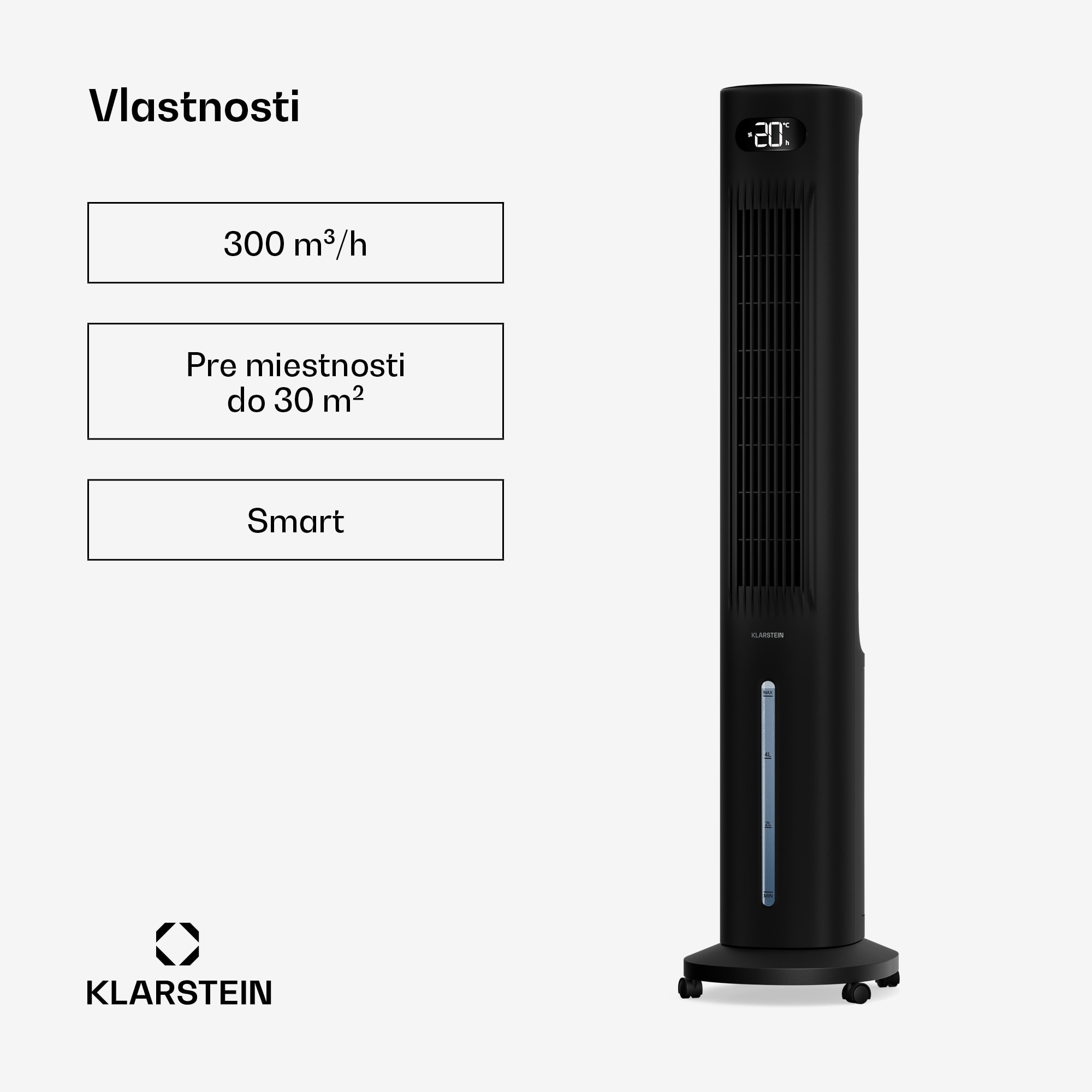 Klarstein Polar Smarter vzduchový chladič s vodným chladením | 300 m³/h | 5 l | 30 m² | 3 režimy | 75 W