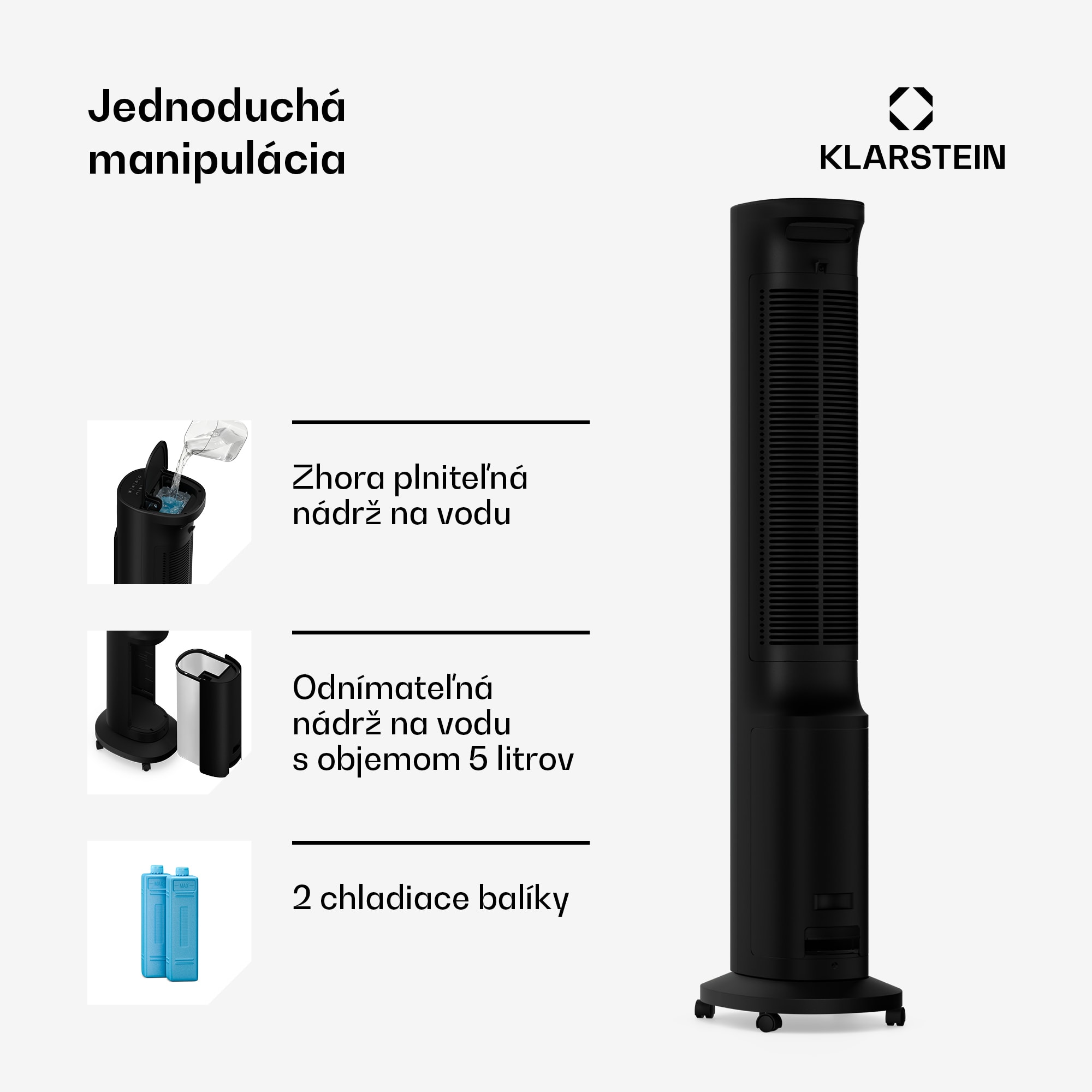 Klarstein Polar Smarter vzduchový chladič s vodným chladením | 300 m³/h | 5 l | 30 m² | 3 režimy | 75 W – Obrázok 4