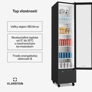 Klarstein GrandCooler Gastro nápojová chladnička | 191,5 x 43 cm | LED vnútorné osvetlenie | Čierna