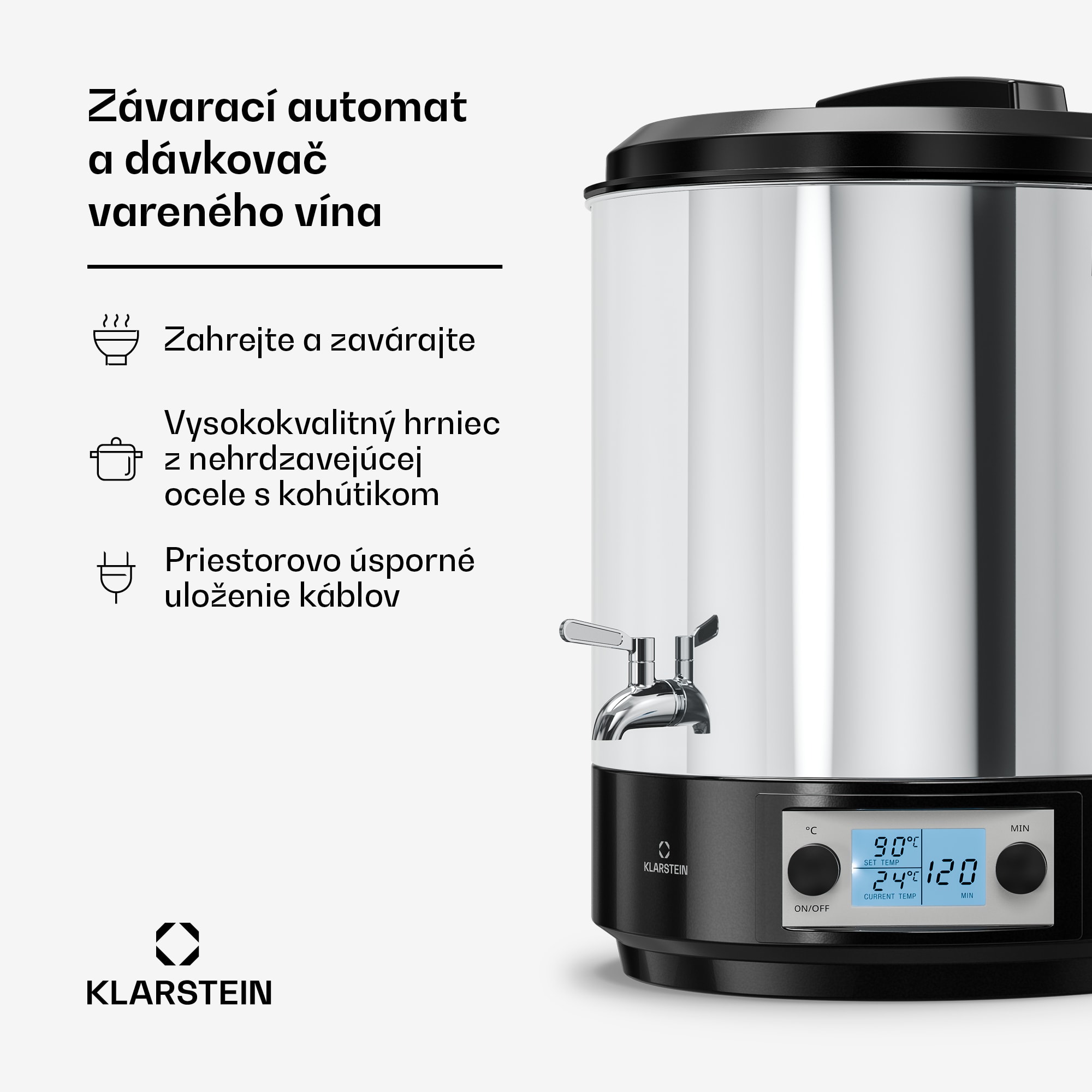 Klarstein Biggie zavárací a punčový automat | 25 litrov | 30-100 °C | 2000 W | Nerezová oceľ – Obrázok 2