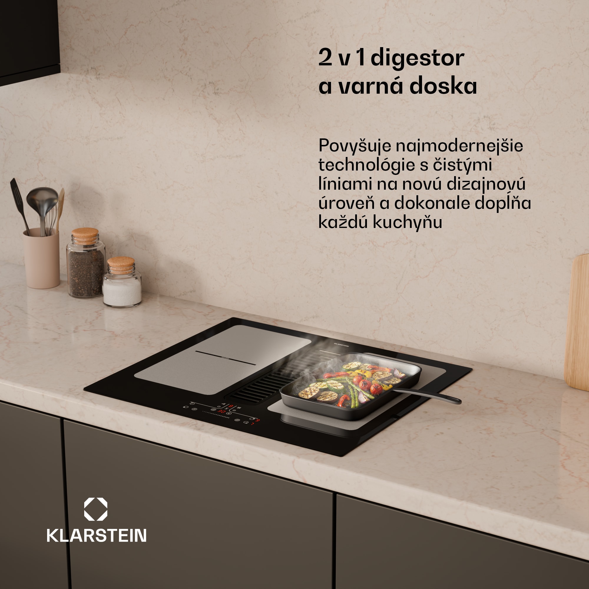 Klarstein Full House indukčná varná doska s odsávačom pár | 4 varné zóny | 7335 W | 530,1 m³/h | 60 cm