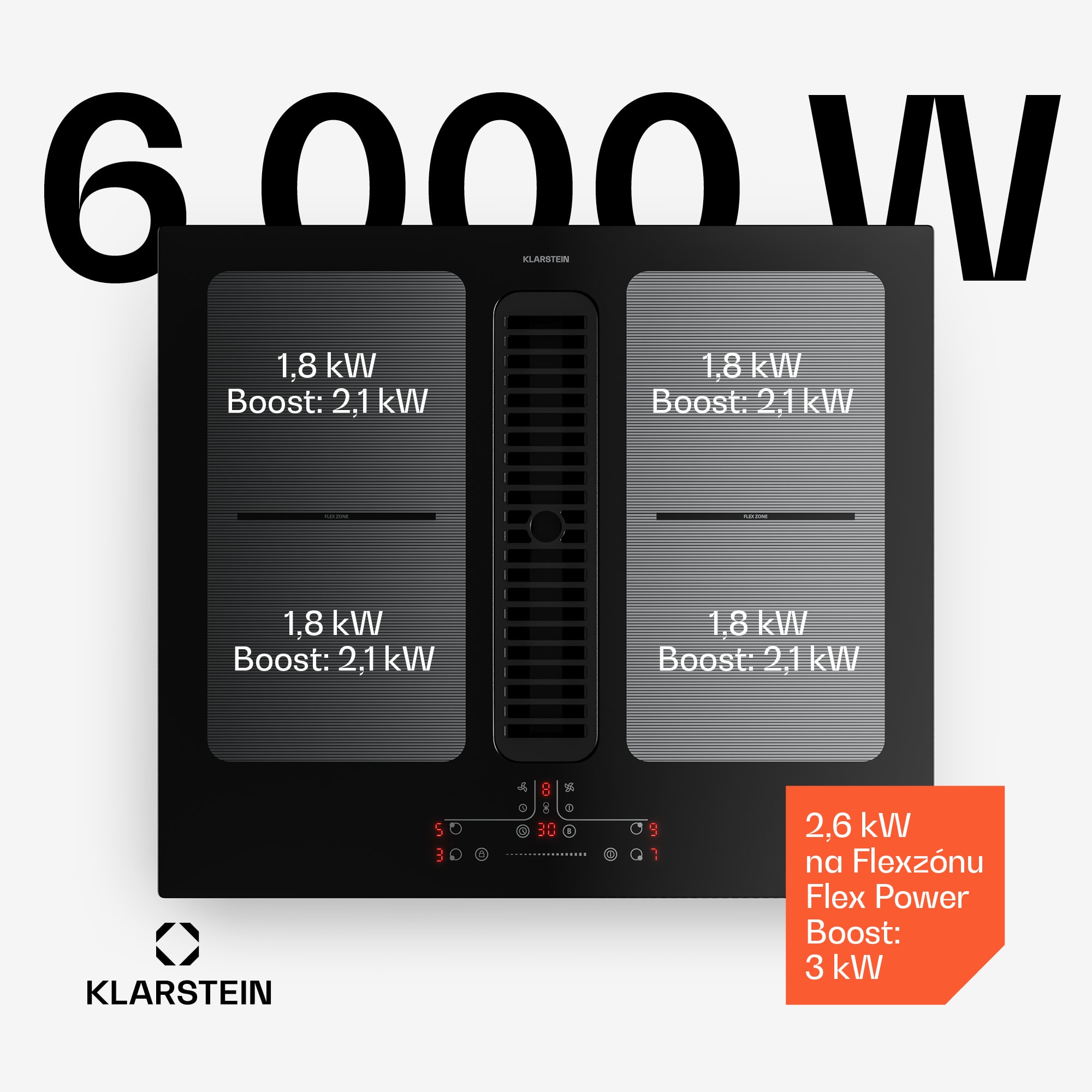 Klarstein Full House indukčná varná doska s odsávačom pár | 4 varné zóny | 7335 W | 530,1 m³/h | 60 cm – Obrázok 2