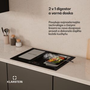Klarstein Full House indukčná varná doska s odsávačom pár | 4 varné zóny | 7335 W | 530,1 m³/h | 70 cm