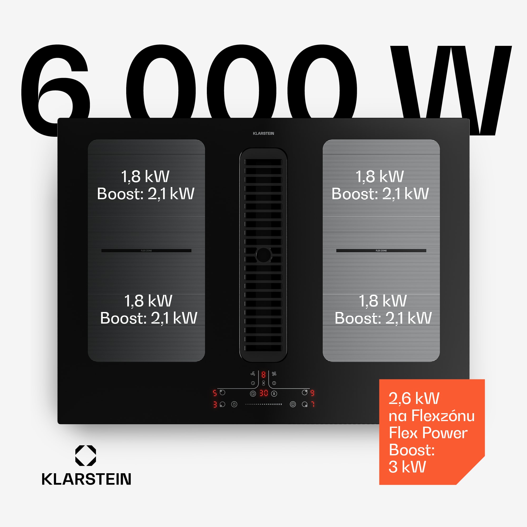 Klarstein Full House indukčná varná doska s odsávačom pár | 4 varné zóny | 7335 W | 530,1 m³/h | 70 cm – Obrázok 2