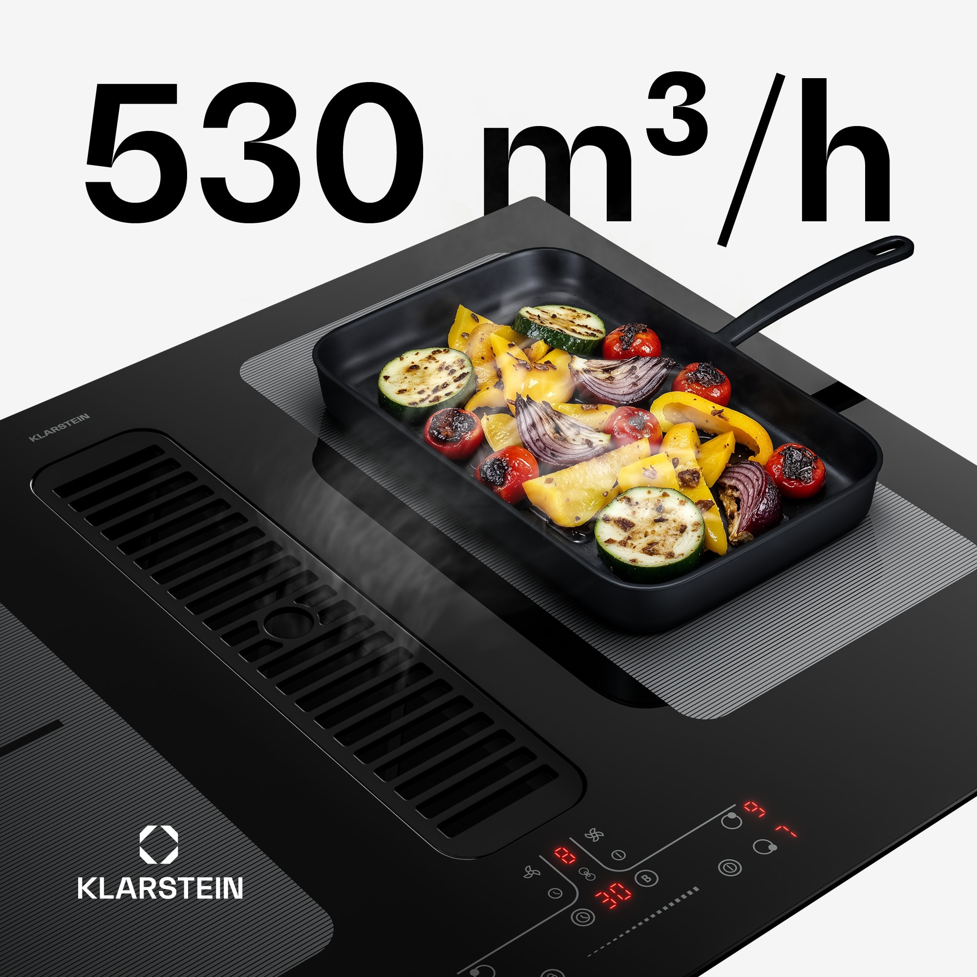 Klarstein Full House indukčná varná doska s odsávačom pár | 4 varné zóny | 7335 W | 530,1 m³/h | 70 cm – Obrázok 3
