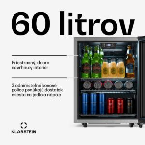 Klarstein LuxeChill 64cm 60L vonkajšia chladiaca skrinka na nápoje, strieborná, sklenené dvere, A