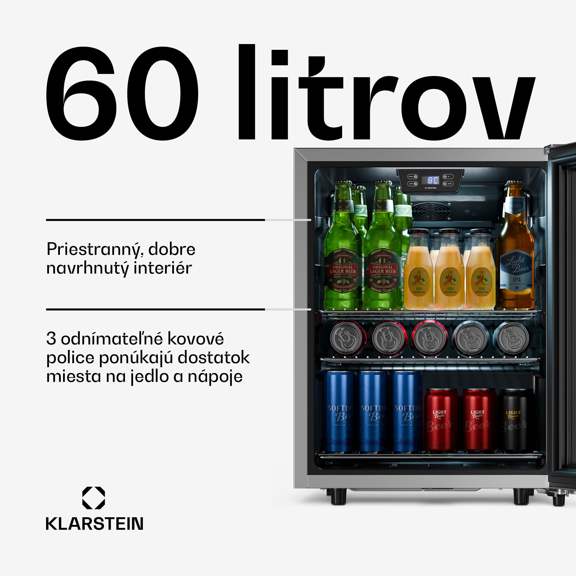 Klarstein LuxeChill 64cm 60L vonkajšia chladiaca skrinka na nápoje, strieborná, sklenené dvere, A