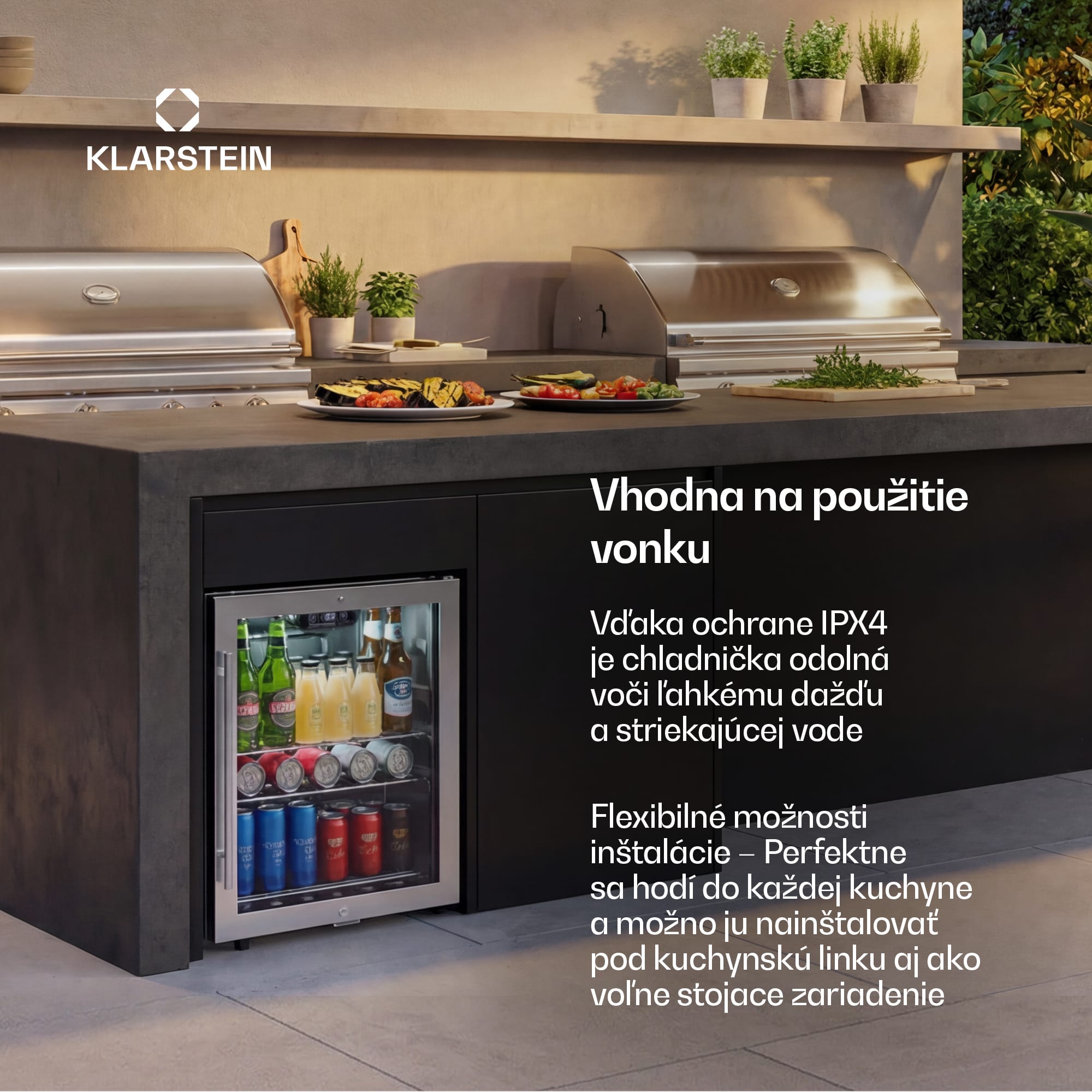 Klarstein LuxeChill 64cm 60L vonkajšia chladiaca skrinka na nápoje, strieborná, sklenené dvere, A – Obrázok 2