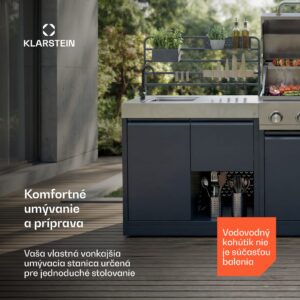 Klarstein WaldChef Outdoor kuchyňa | Drez so spodnou skrinkou | Nerezový drez | Odolný voči poveternostným vplyvom | 90 x 135 cm