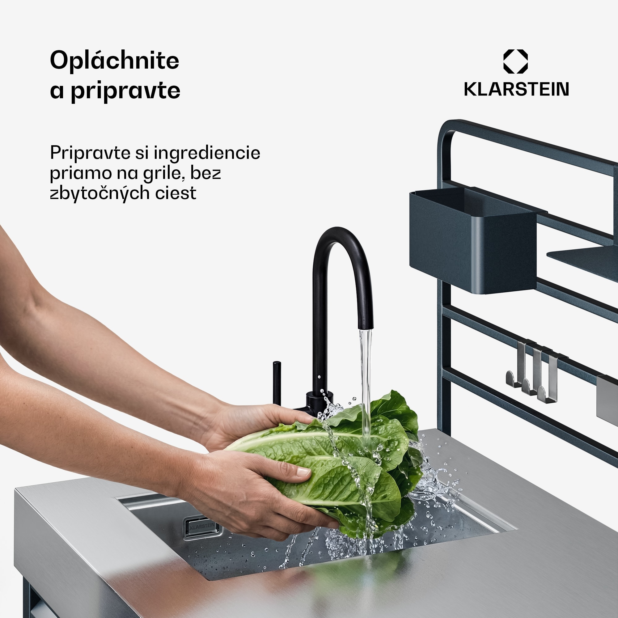 Klarstein WaldChef Outdoor kuchyňa | Drez so spodnou skrinkou | Nerezový drez | Odolný voči poveternostným vplyvom | 90 x 135 cm – Obrázok 2