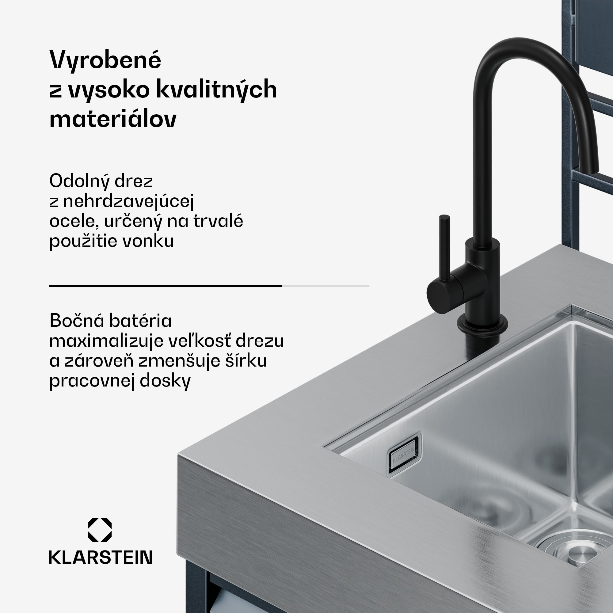 Klarstein WaldChef Outdoor kuchyňa | Drez so spodnou skrinkou | Nerezový drez | Odolný voči poveternostným vplyvom | 90 x 135 cm – Obrázok 3