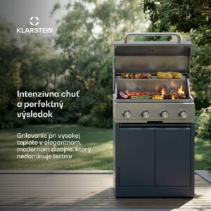 Klarstein WaldChef kuchyňa vonkajšia | Plynový gril | 4 horáky | 30 mbar | 12800 W | liatinový rošt | nerezová oceľ