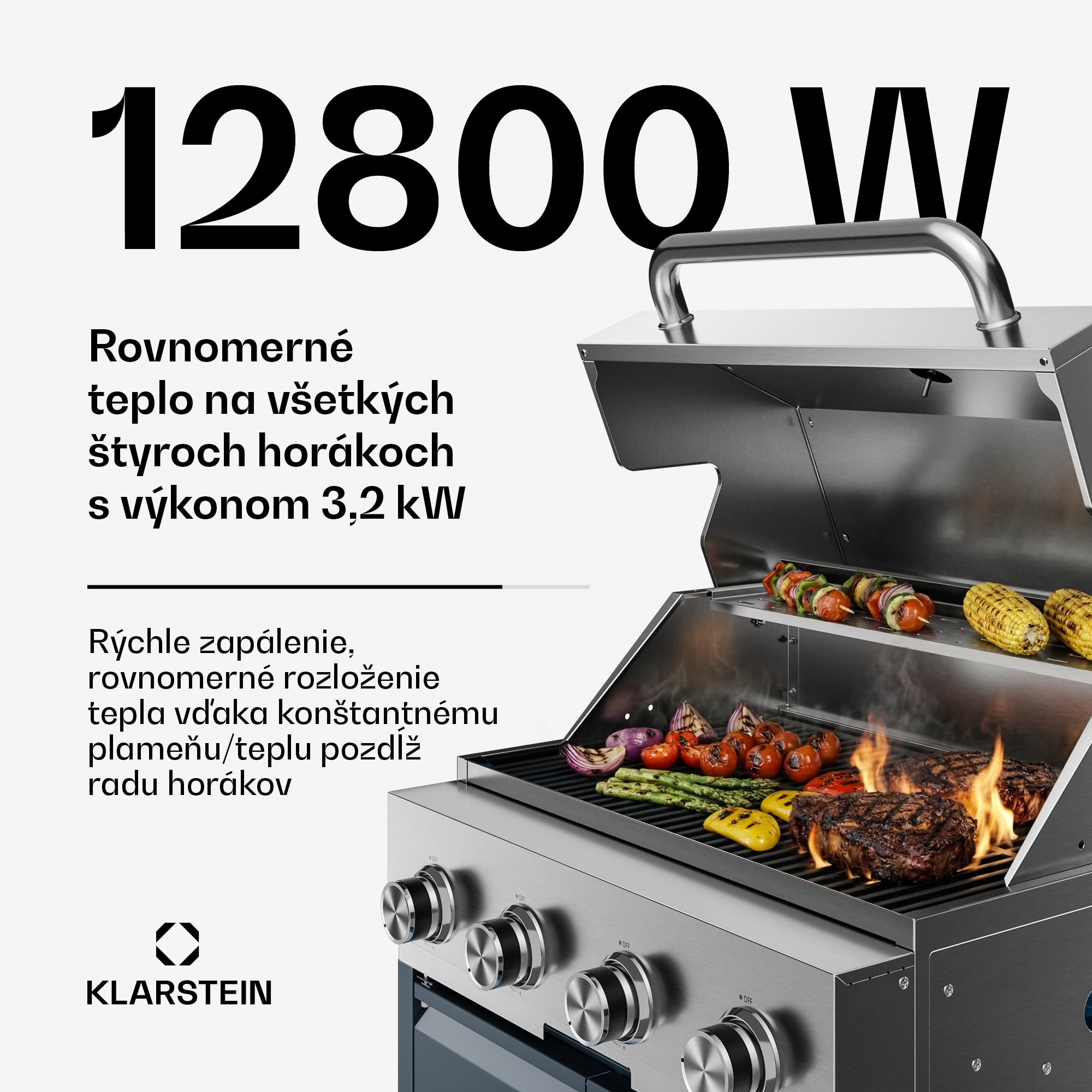 Klarstein WaldChef kuchyňa vonkajšia | Plynový gril | 4 horáky | 30 mbar | 12800 W | liatinový rošt | nerezová oceľ – Obrázok 3