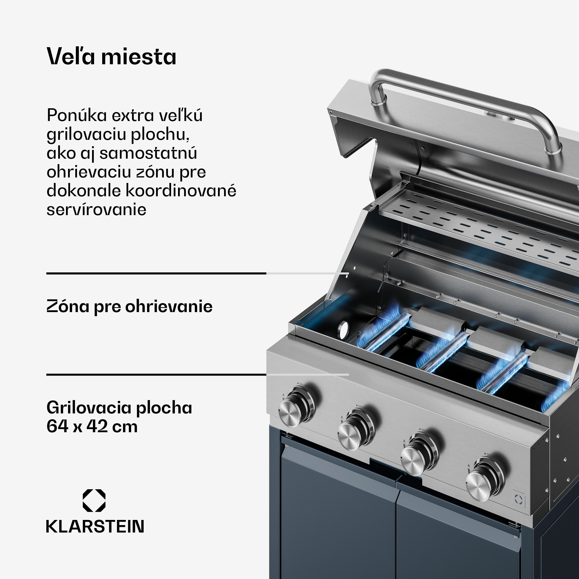 Klarstein WaldChef kuchyňa vonkajšia | Plynový gril | 4 horáky | 30 mbar | 12800 W | liatinový rošt | nerezová oceľ – Obrázok 4
