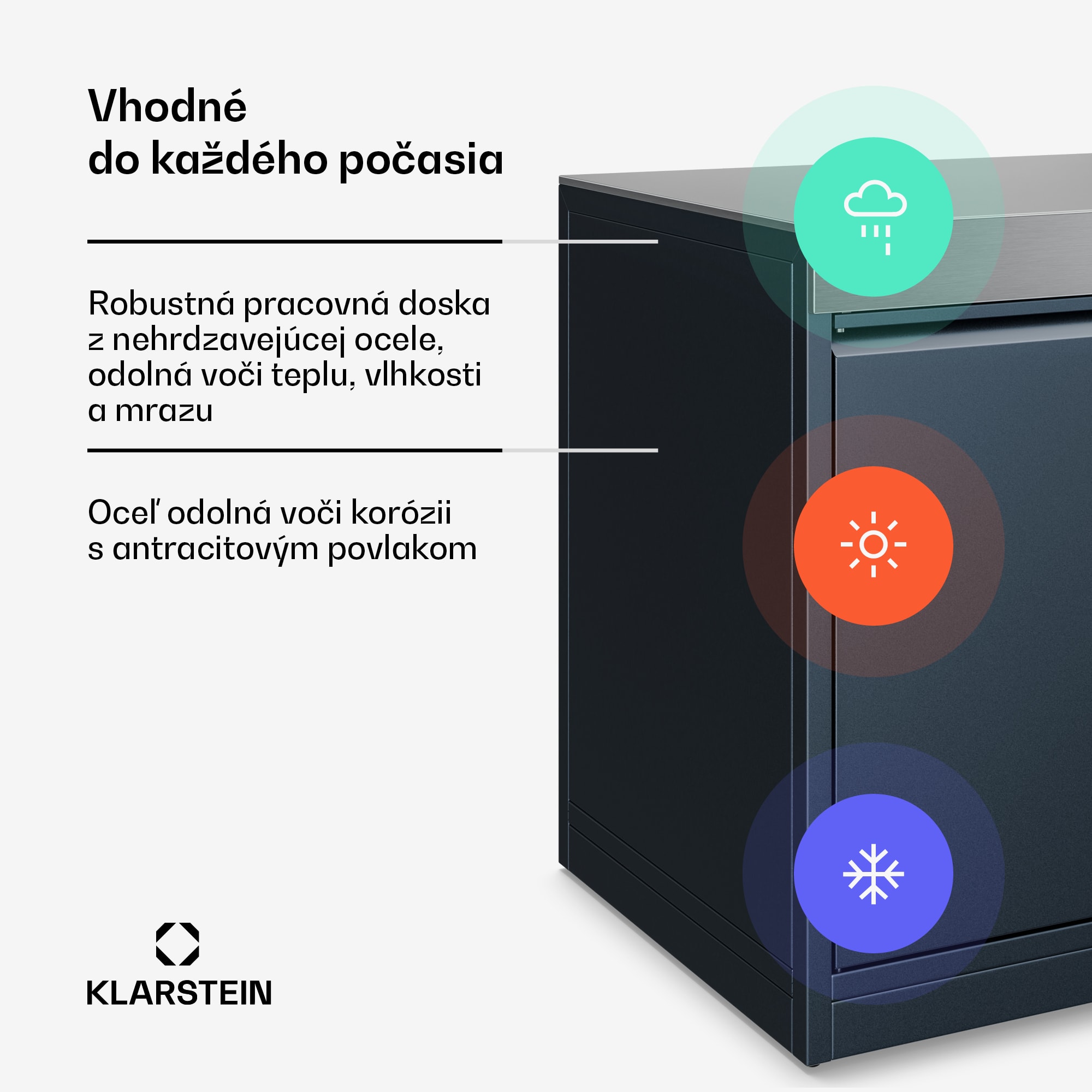 Klarstein WaldChef Outdoor kuchyňa | Kuchynská skrinka | Nerezová pracovná doska | Odolná voči poveternostným vplyvom | 90 x 90 cm – Obrázok 3
