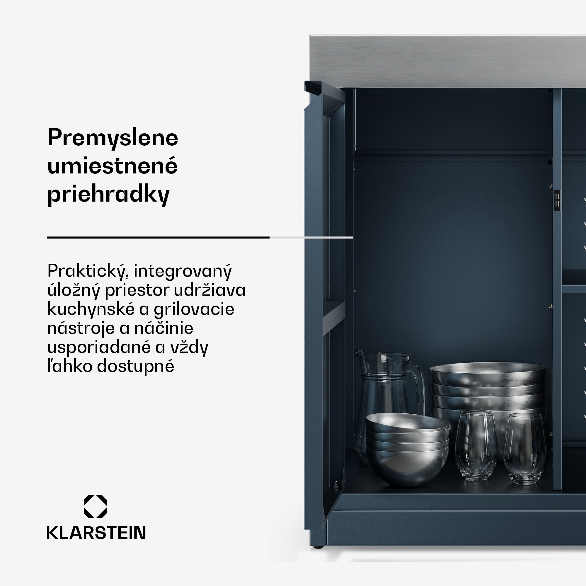 Klarstein WaldChef Outdoor kuchyňa | Kuchynská skrinka | Nerezová pracovná doska | Odolná voči poveternostným vplyvom | 90 x 90 cm – Obrázok 4