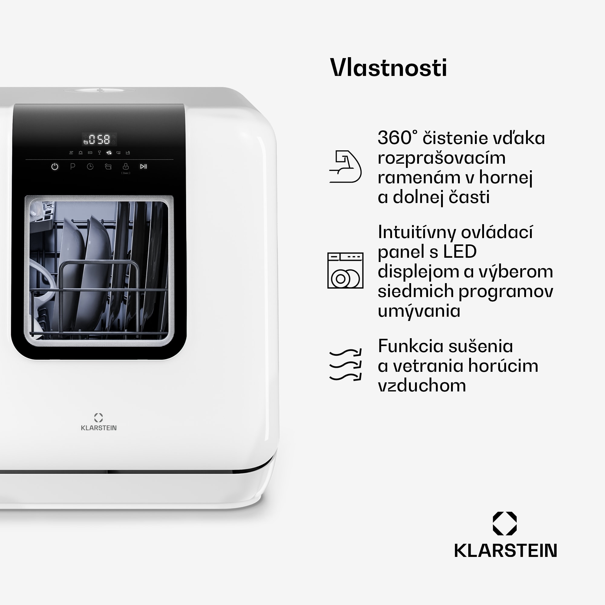 Klarstein Melville stolný umývačka riadu | 7 programov | Aqua-Stop technológia | 860 W | 42 cm – Obrázok 2