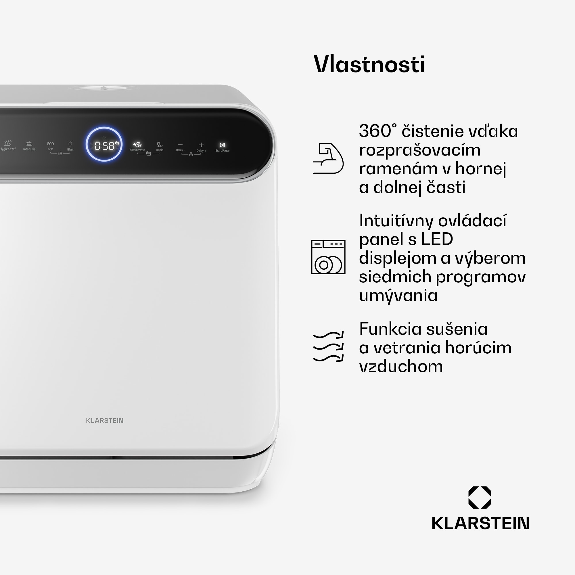 Klarstein Oceana stolný umývačka riadu | 7 programov | Aqua-Stop technológia | 860 W | 42 cm – Obrázok 2