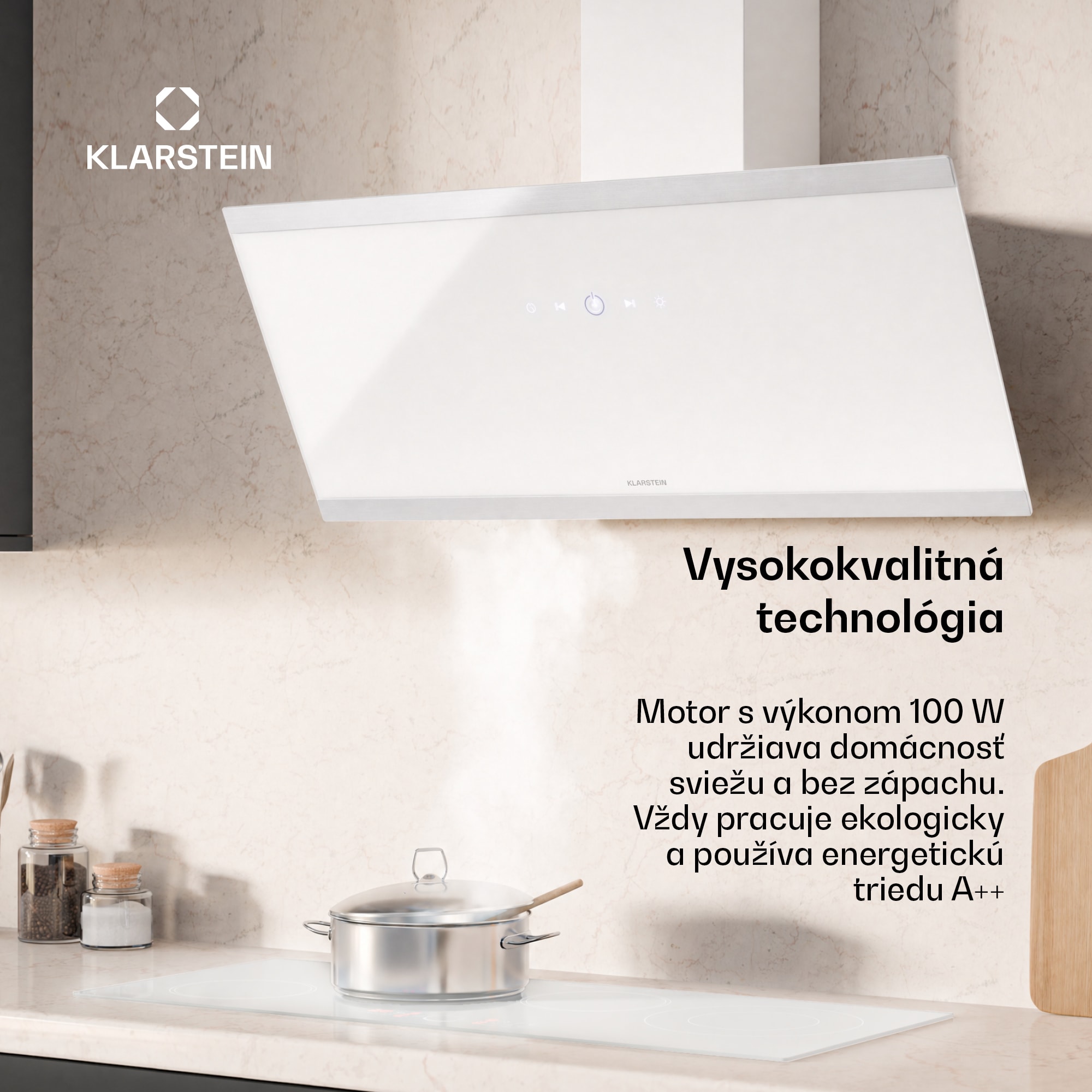 Klarstein Flashline odsávač bez stropu | odťahový a recirkulačný režim | moderný dizajn | 578 m³/h | 90 cm