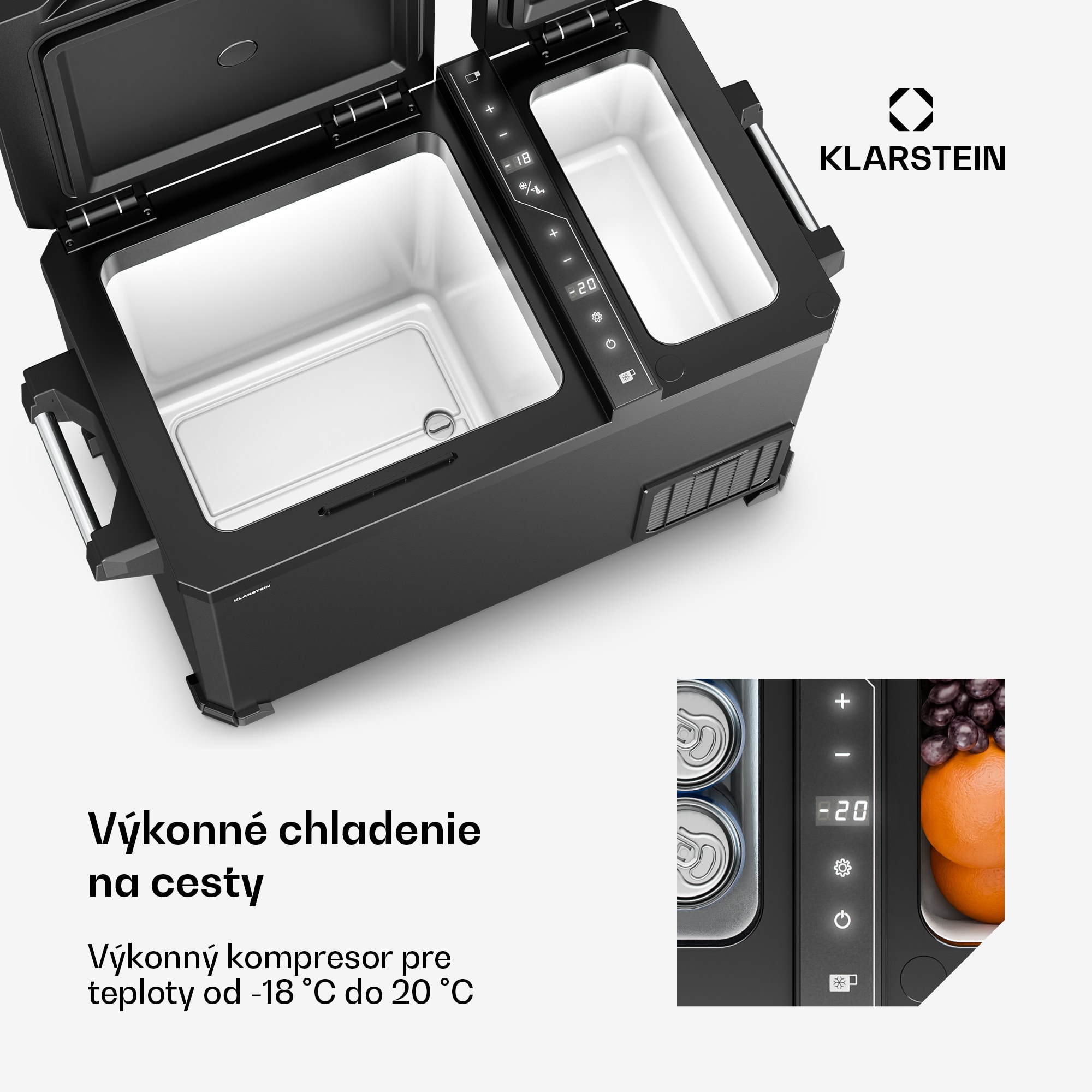 Klarstein Arctiq Duo chladiaca box | S kompresorom | 43 l | 58 plechoviek | -18 - 20 °C | Čierna | 78 cm – Obrázok 3