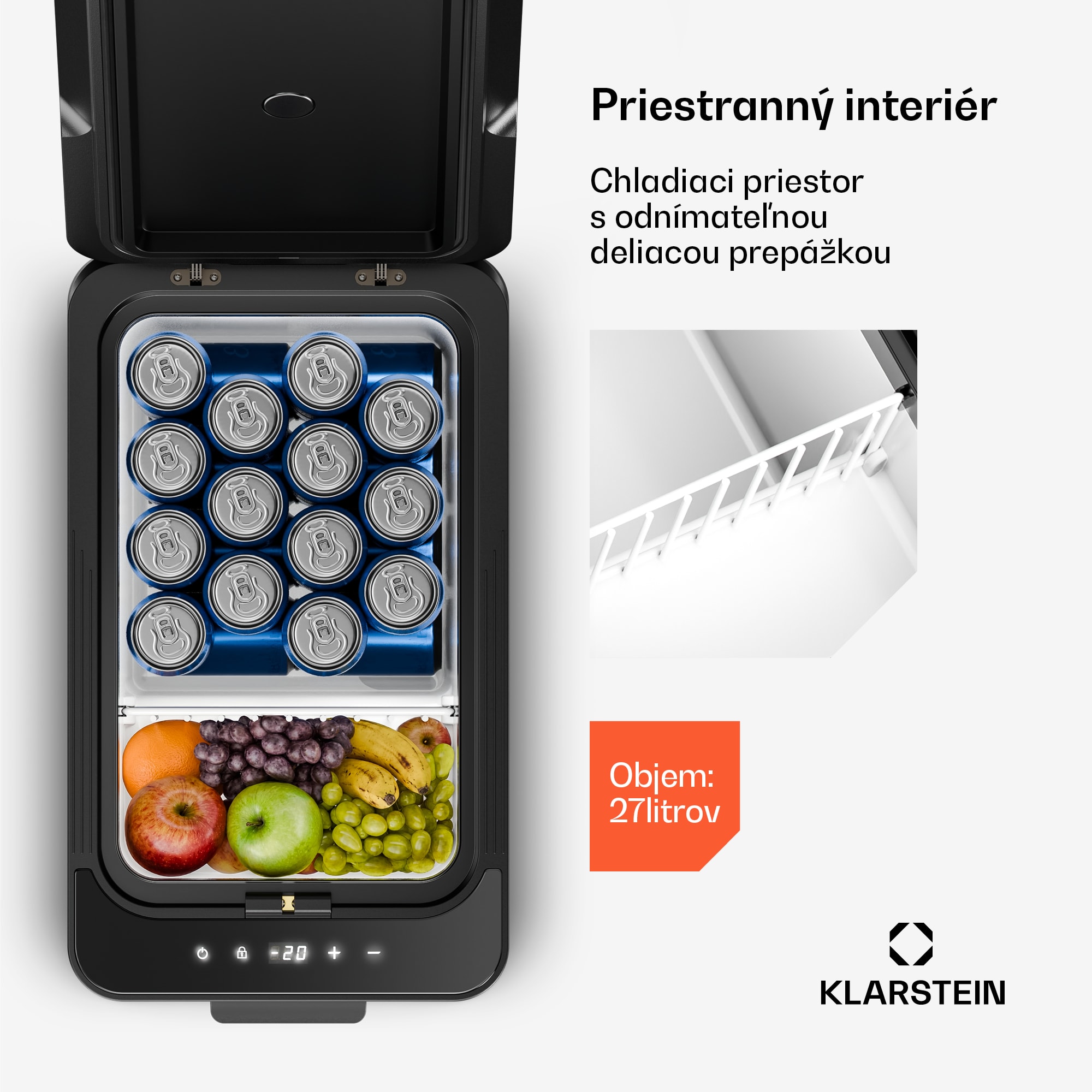 Klarstein Arctiq chladiaca box | S kompresorom | 27 litrov | 36 plechoviek | -20 - 20 °C | Čierna | 60 cm – Obrázok 2