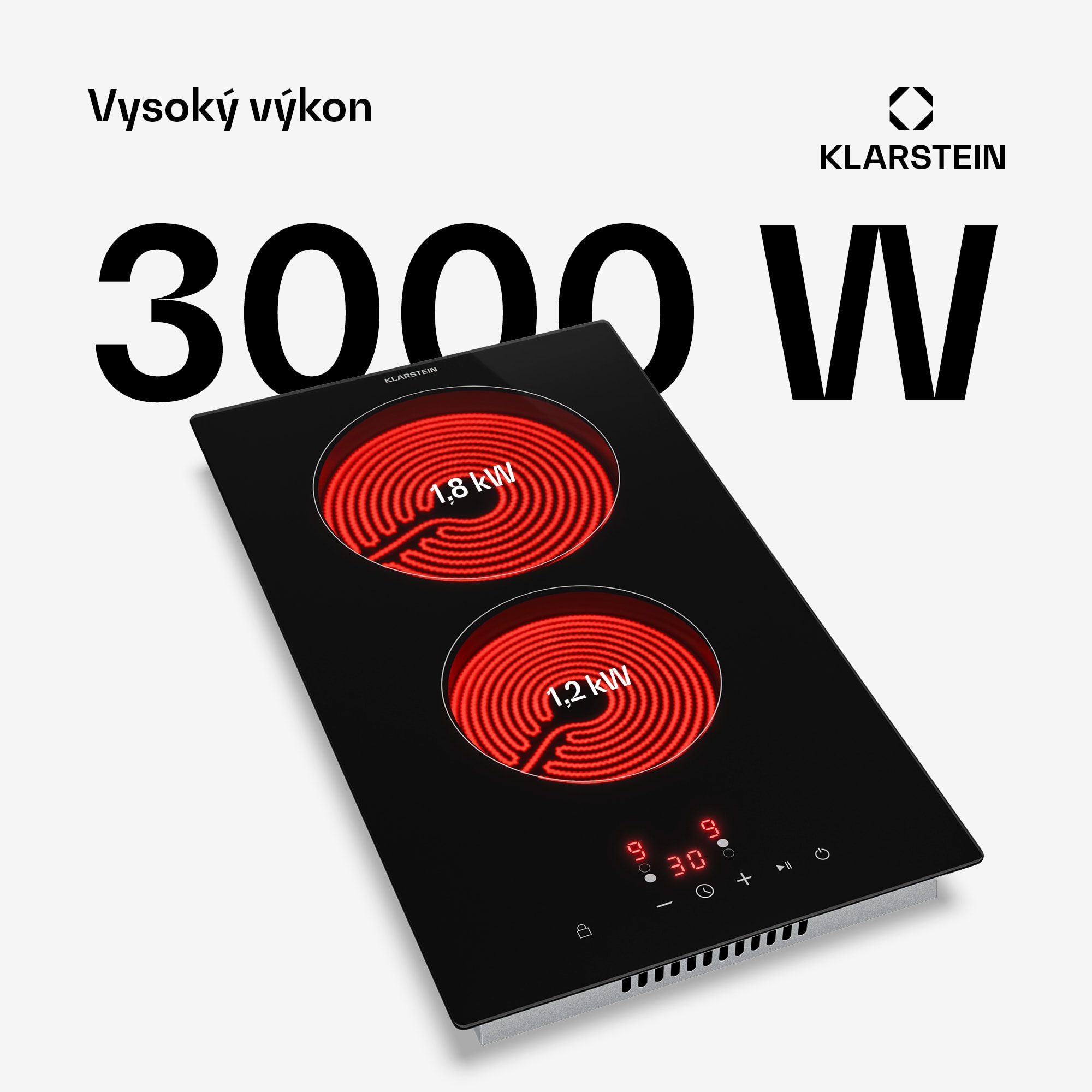 Klarstein Hito sklokeramická varná doska | 2 varné zóny | 3000 W | 9 výkonových stupňov | 30 cm – Obrázok 2