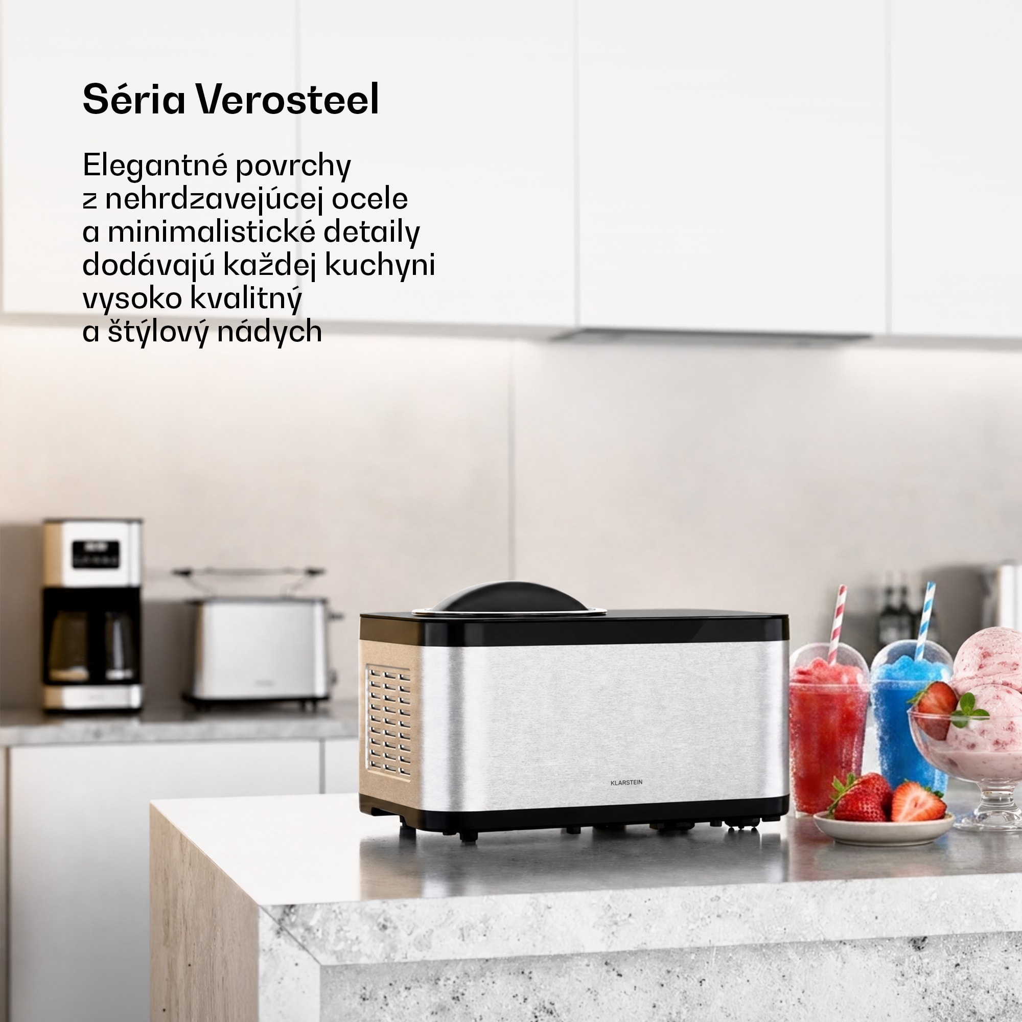 Klarstein VeroSteel zmrzlinovač s kompresorom | 1,5 l | 150 W | 4 programy | dotykové ovládanie