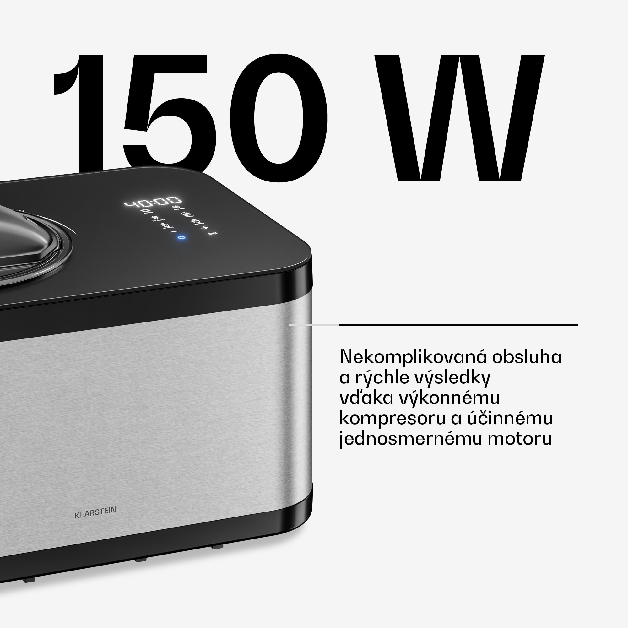 Klarstein VeroSteel zmrzlinovač s kompresorom | 1,5 l | 150 W | 4 programy | dotykové ovládanie – Obrázok 4