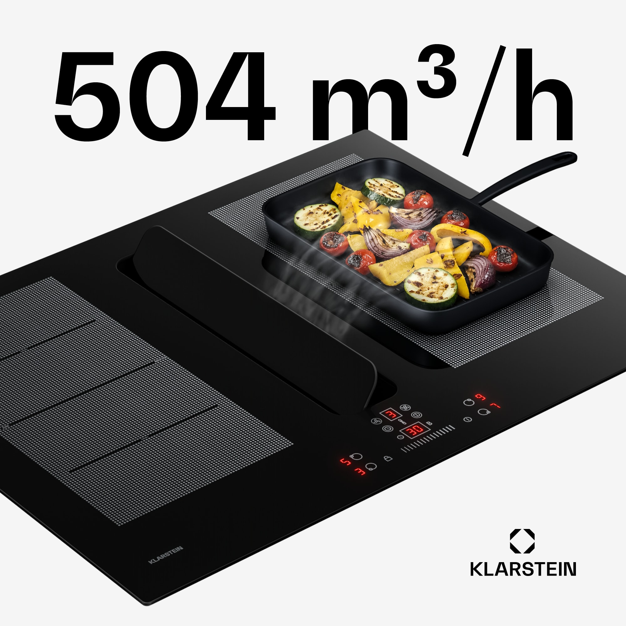 Klarstein ChefFusion indukčná varná doska s odsávačom pár | 4 varné zóny | 7200 W | 504,3 m³/h | 70 cm – Obrázok 2