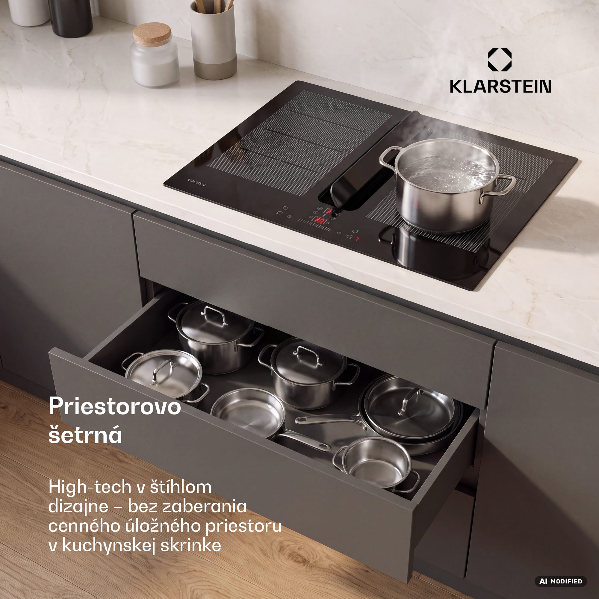 Klarstein ChefFusion indukčná varná doska s odsávačom pár | 4 varné zóny | 7200 W | 504,3 m³/h | 70 cm – Obrázok 4