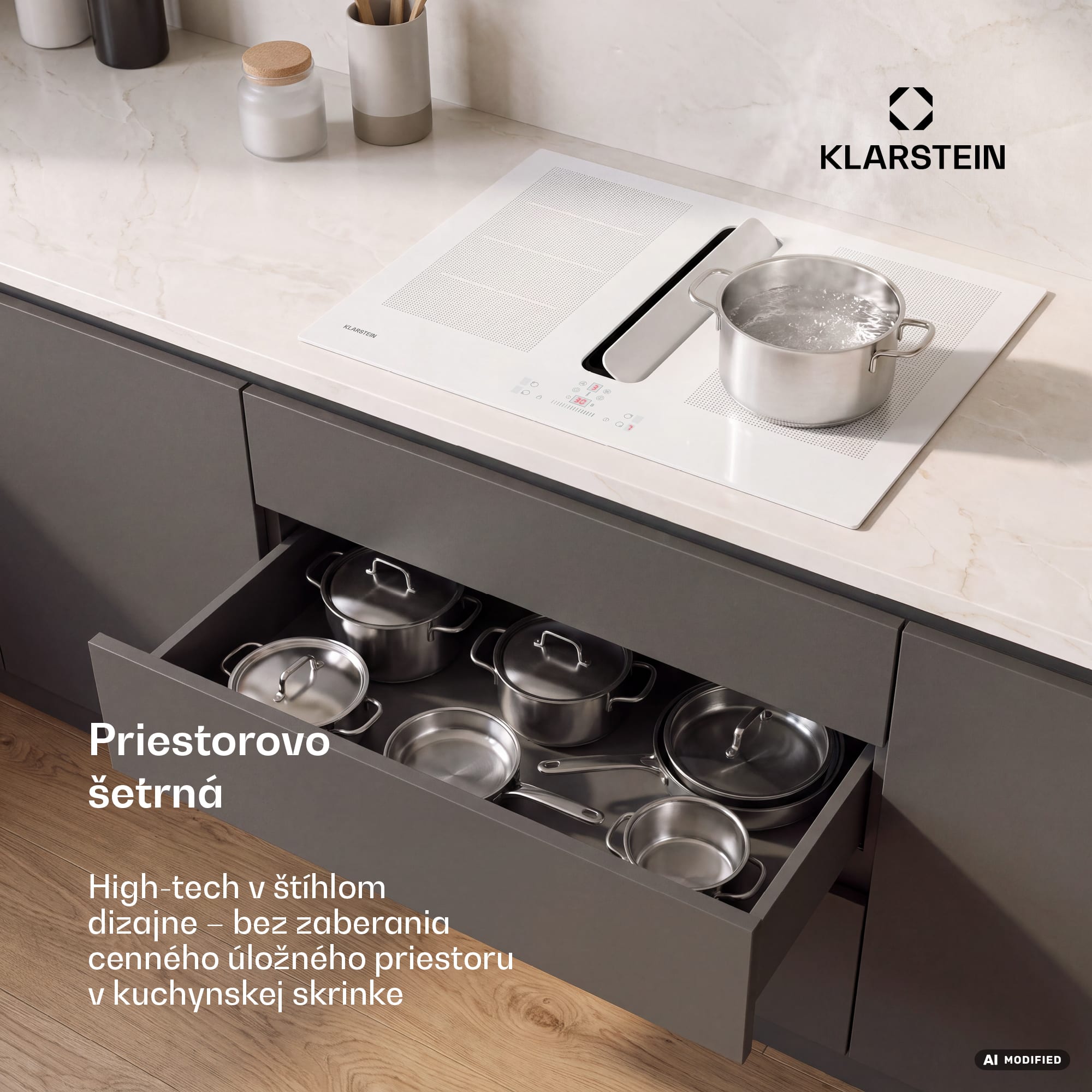 Klarstein ChefFusion indukčná varná doska s odsávačom pár | 4 varné zóny | 7200 W | 504,3 m³/h | 70 cm – Obrázok 4