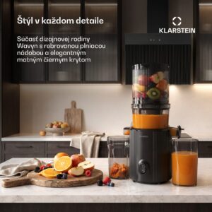 Klarstein Wavyn odšťavovač s lisovaním za studena | 300 W | Funkcia spätného chodu | Výkonný | Vstupný otvor so šírkou 130 mm