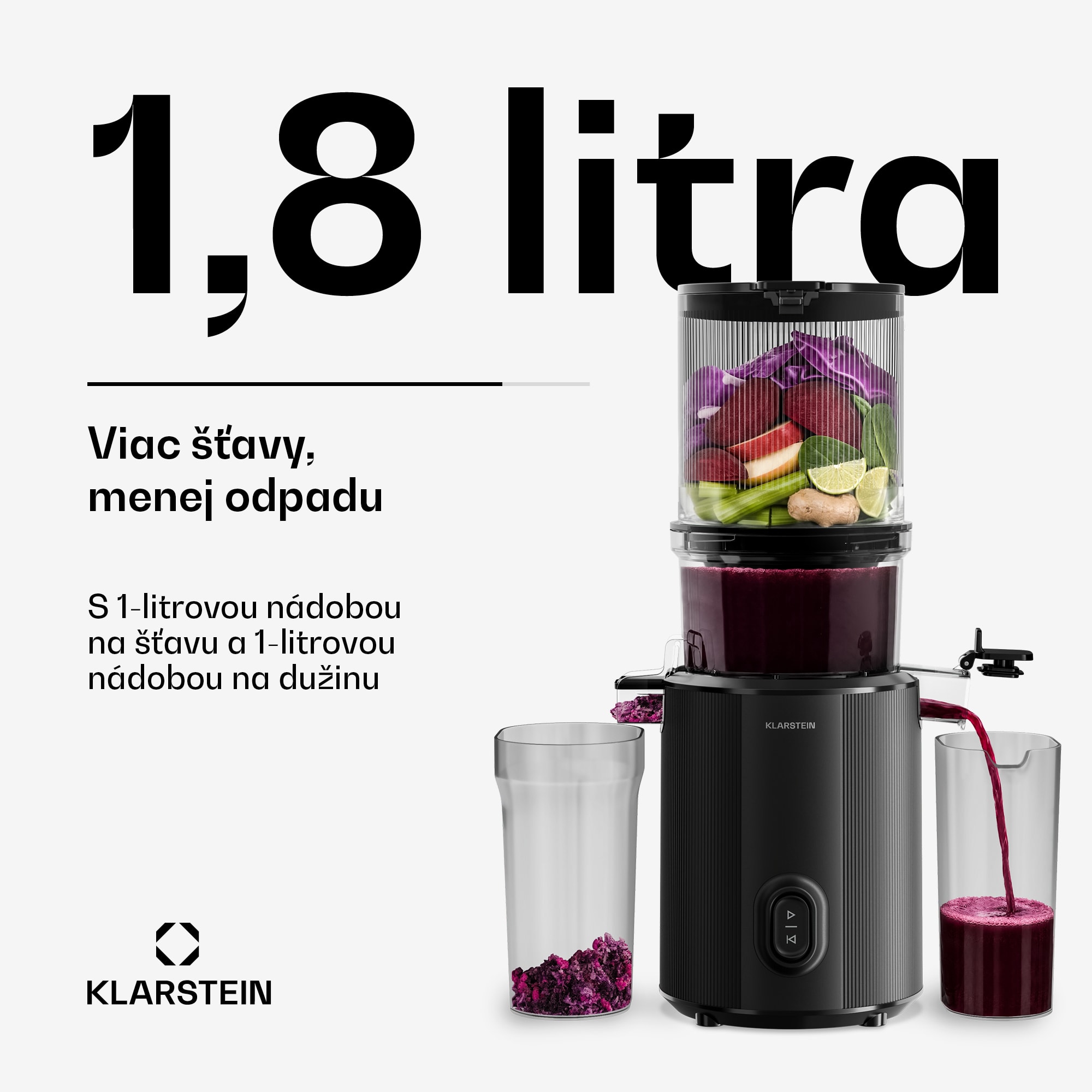 Klarstein Wavyn odšťavovač s lisovaním za studena | 300 W | Funkcia spätného chodu | Výkonný | Vstupný otvor so šírkou 130 mm – Obrázok 4