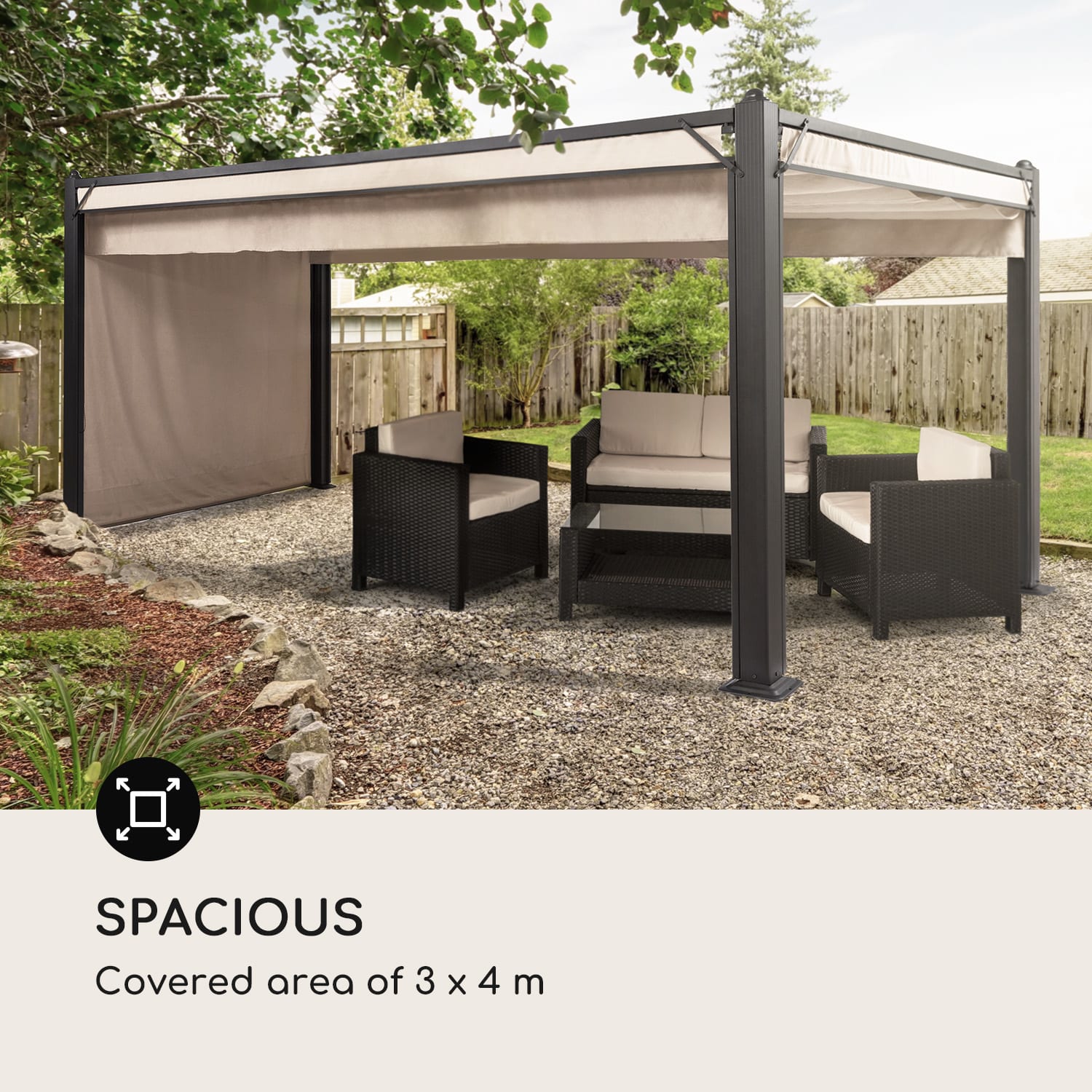 Blumfeldt Pantheon Cortina, náhradná strecha, 3x4m, polyester, 180g/m², béžová – Obrázok 2