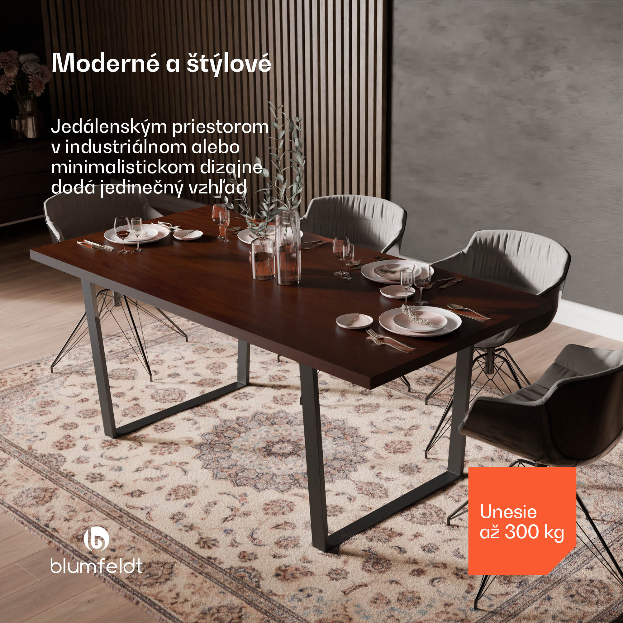Blumfeldt Bearsdon jedálenský set, stolová doska a kovové nohy stola, industriálny štýl, stabilný, moderný