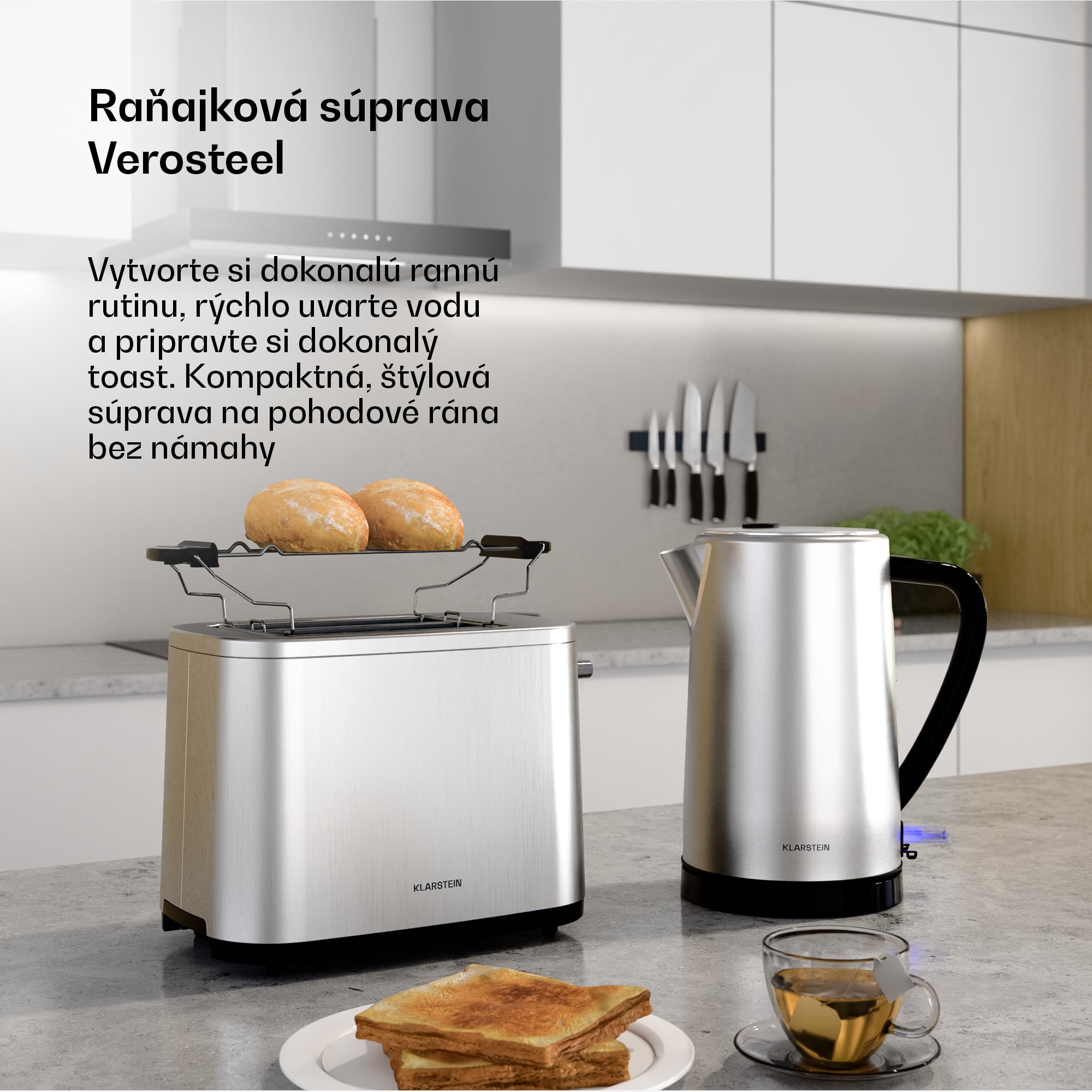 Klarstein Verosteel základná raňajková sada | 2-štrbinový hriankovač & rýchlovarná kanvica | 1,7 l – Obrázok 2